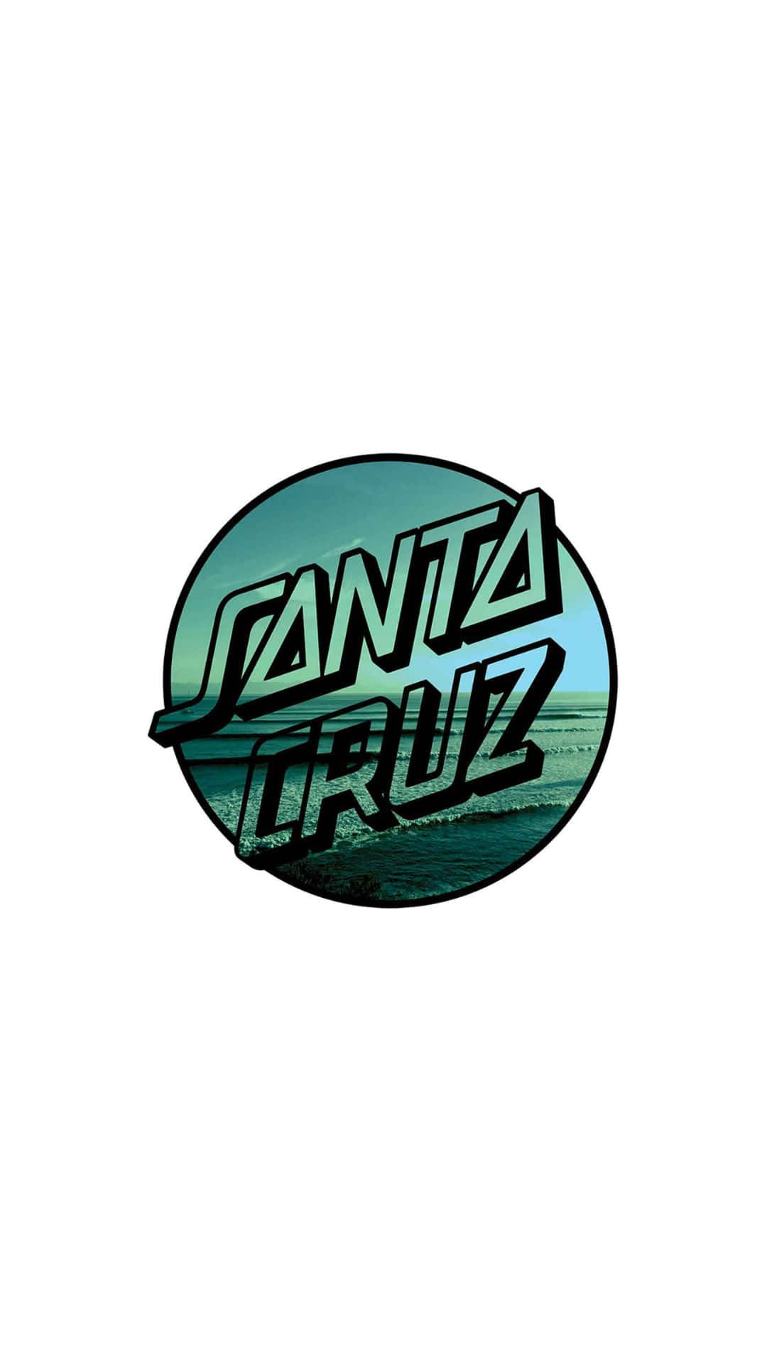 Santa Cruz 桌布 壁紙 — 圓形標誌，在藍綠色漸變海浪背景上有粗體黑色輪廓的「SANTA CRUZ」文字。