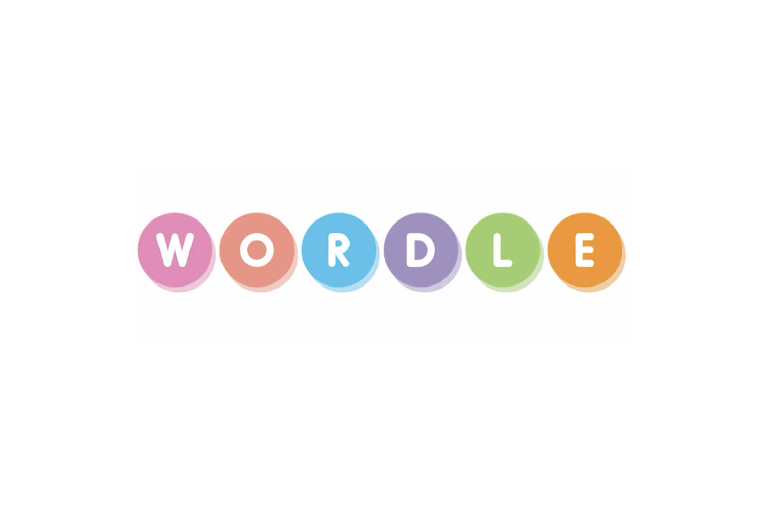 在白色背景上拼寫WORDLE的彩色圓形字母。