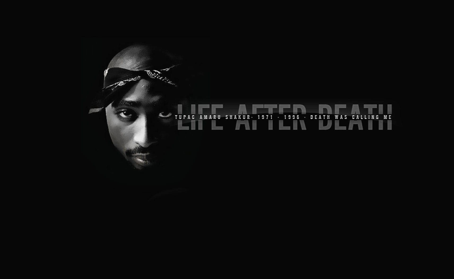 Tupac Shakur 肖像，深色背景上帶有 Life After Death 文字