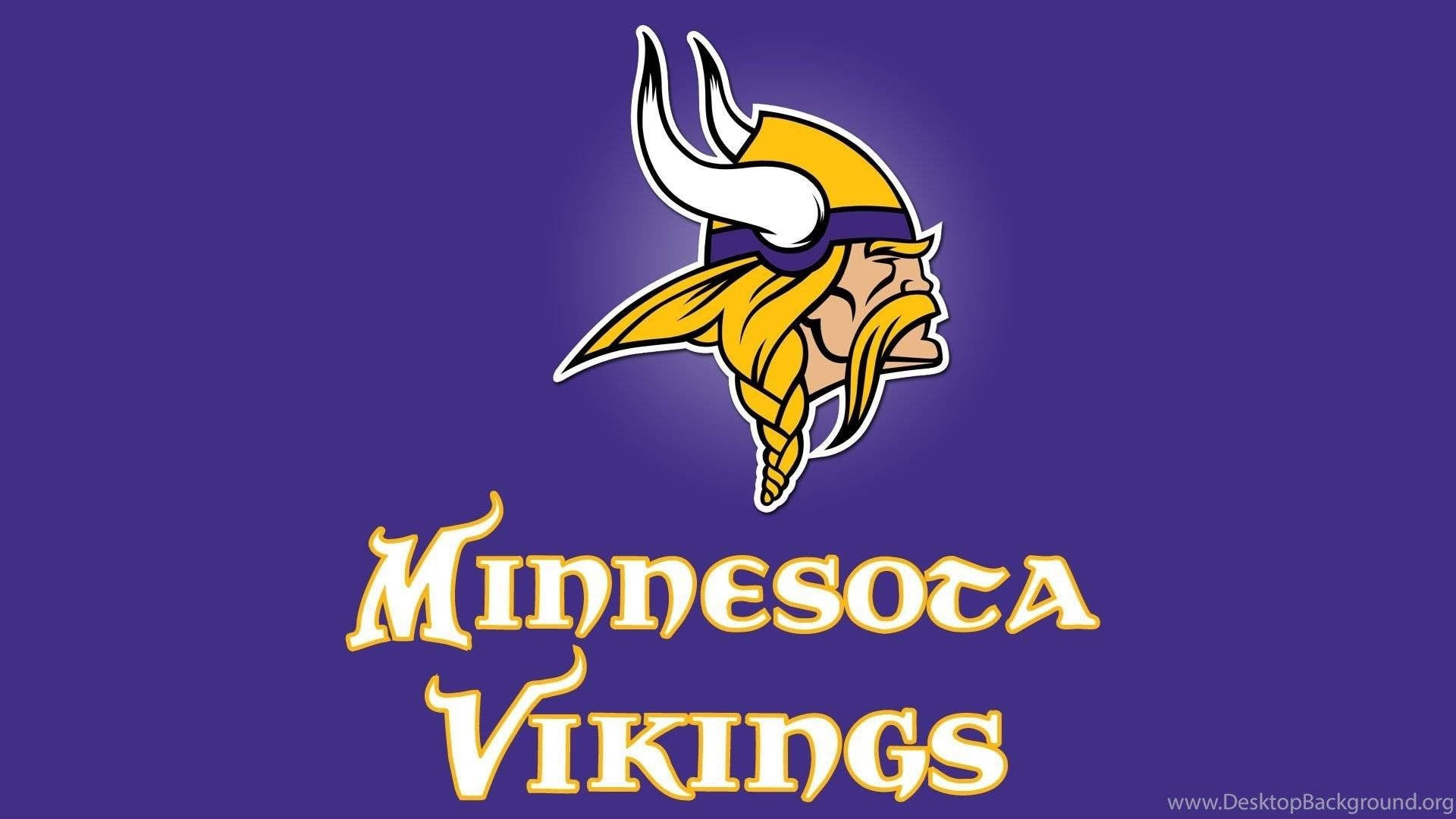 明尼蘇達維京人隊NFL球隊標誌，配有維京頭盔和黃色球隊名稱。