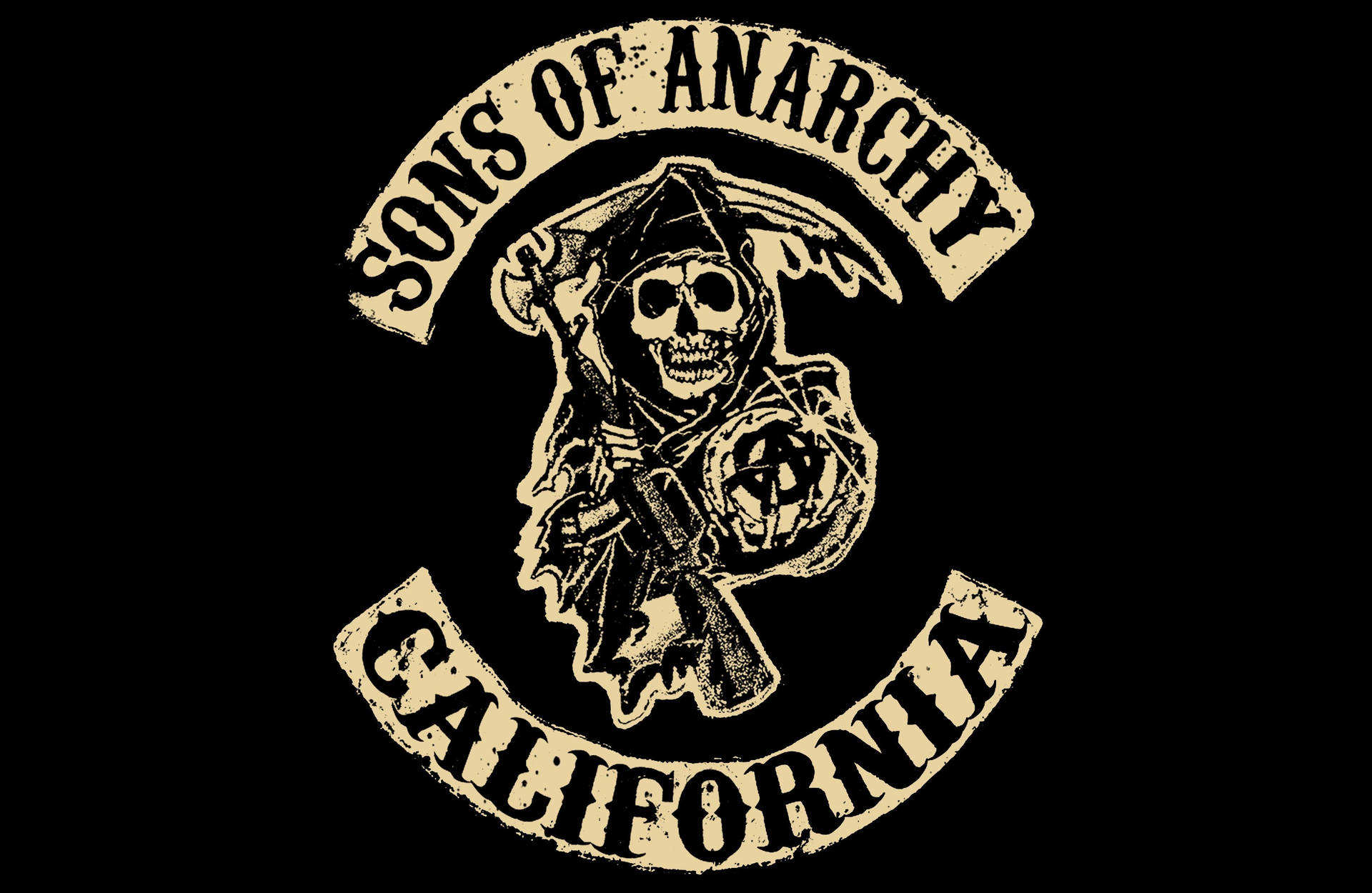 Sons of Anarchy California標誌，死神手持步槍和骷髏頭。