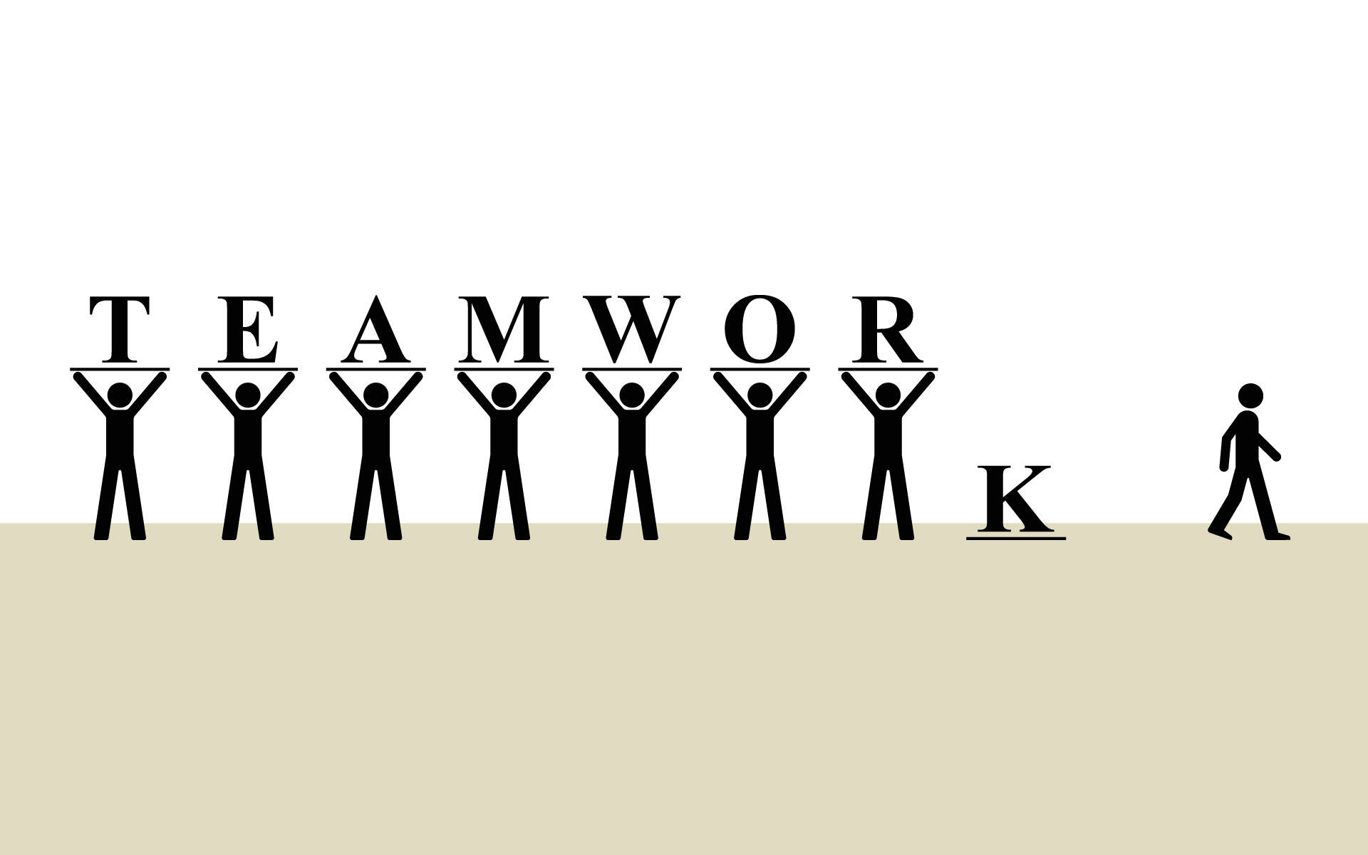 火柴人拼出teamwork，其中一個獨自離開。