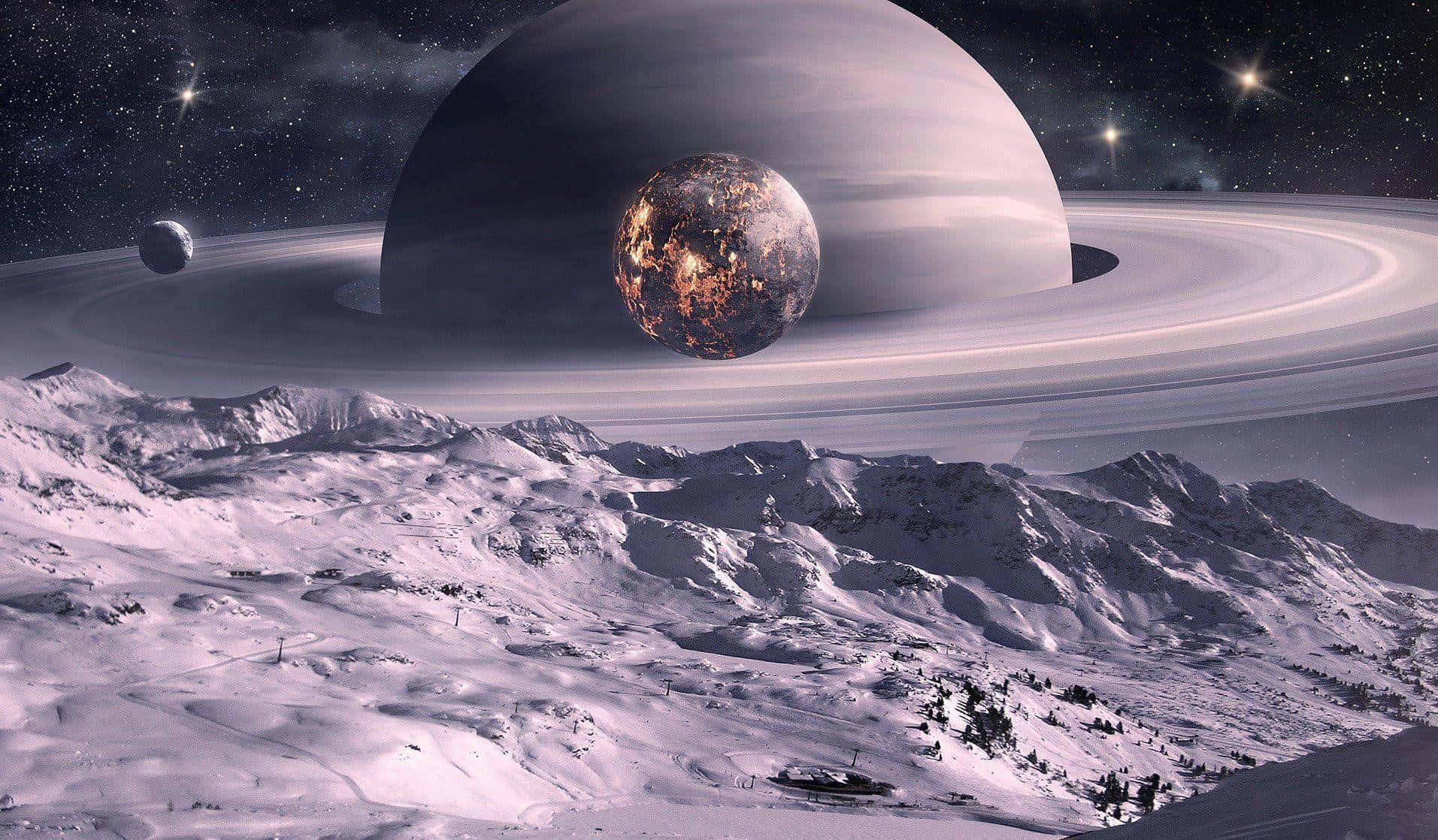 土星行星及其環系統的太空背景圖 — 土星 壁紙