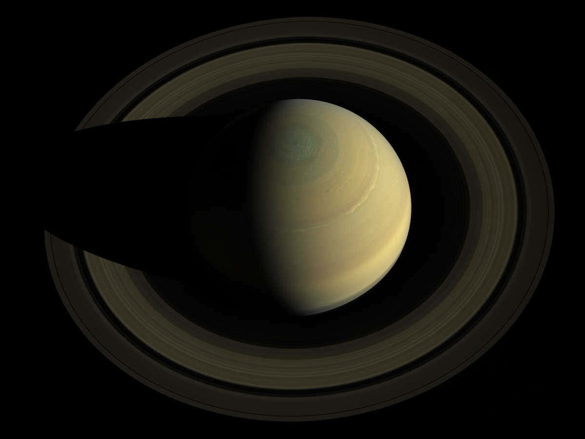 土星帶有環在太空中投下陰影