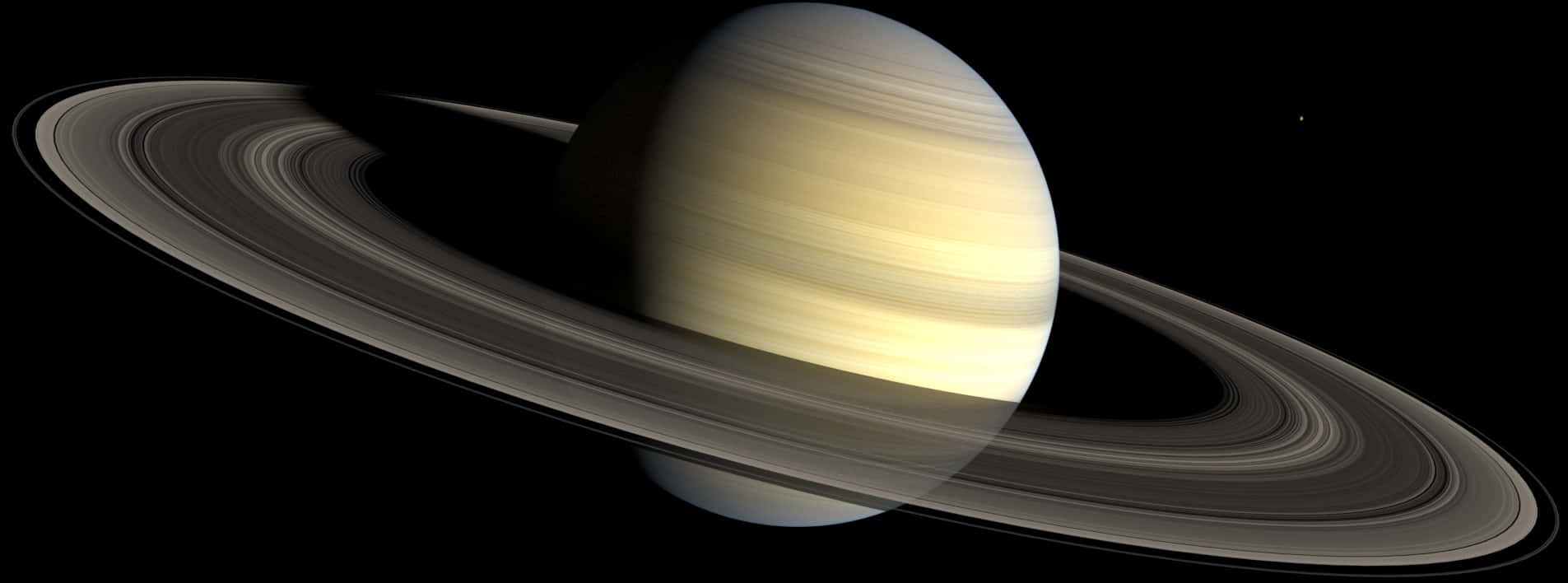 土星環狀行星太空視角 壁紙 — 土星的壯麗景觀，其標誌性光環在太空的黑暗中柔和發光。