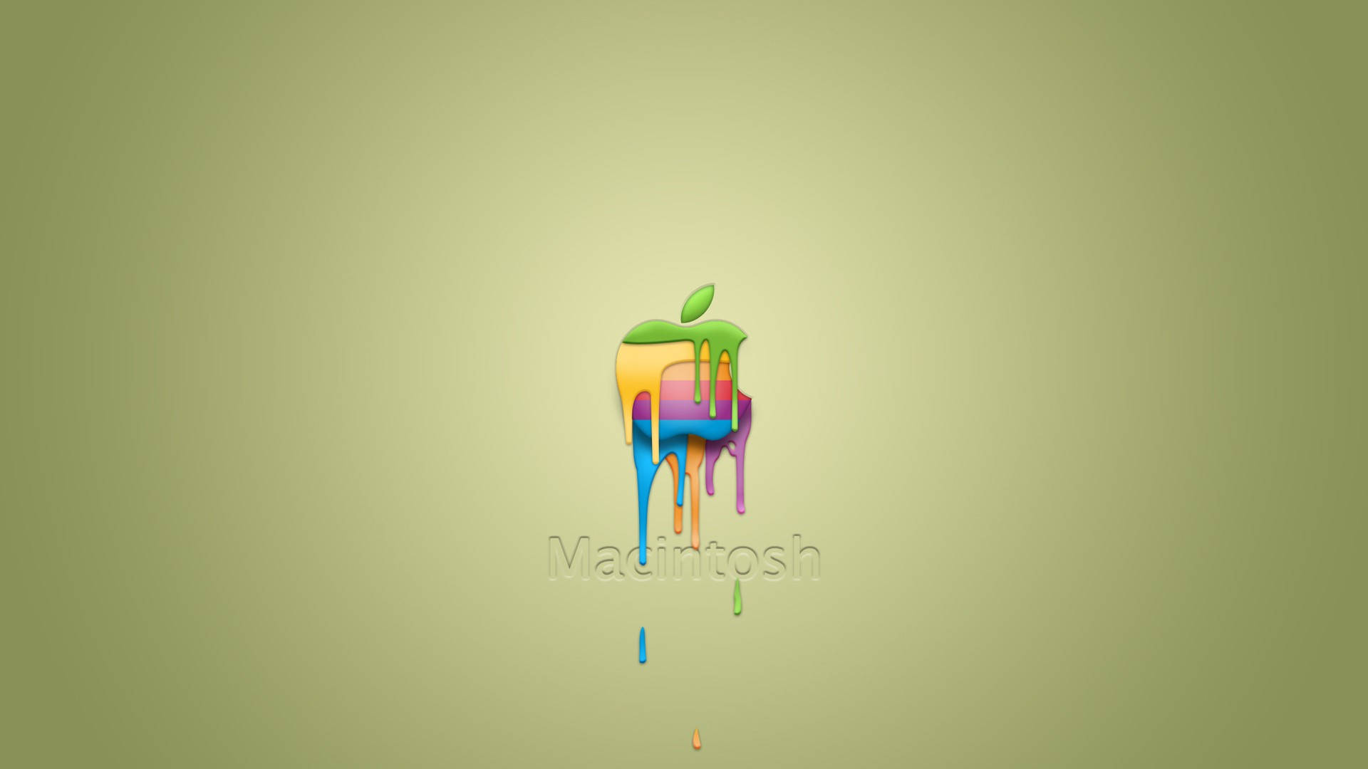 Apple標誌在橄欖背景上滴落彩虹油漆