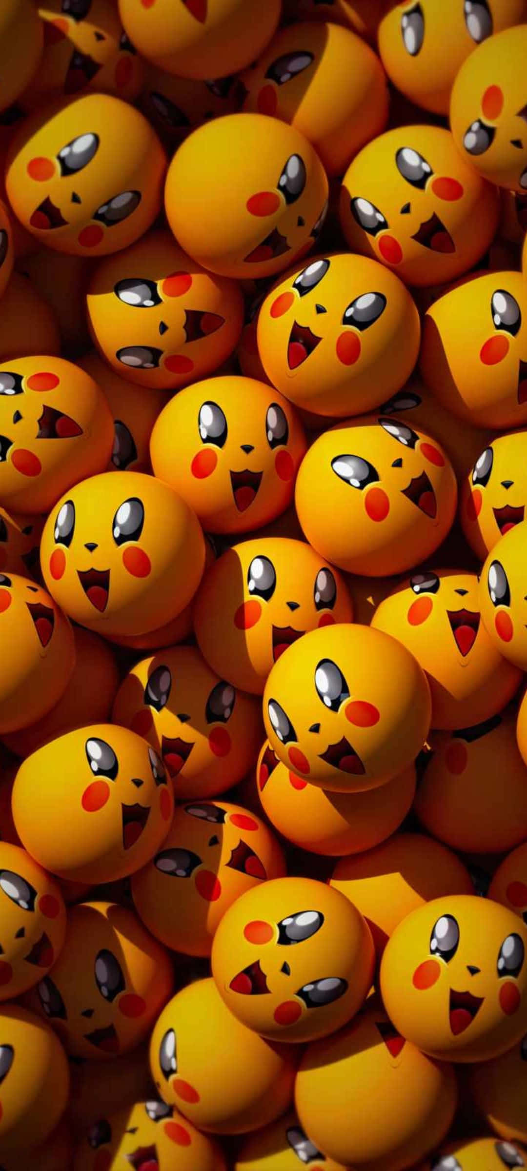 在「Awesome Cute」中尋找樂趣與意義 壁紙 — 一堆鮮黃色比卡超毛公仔，表情各異，充滿玩味。