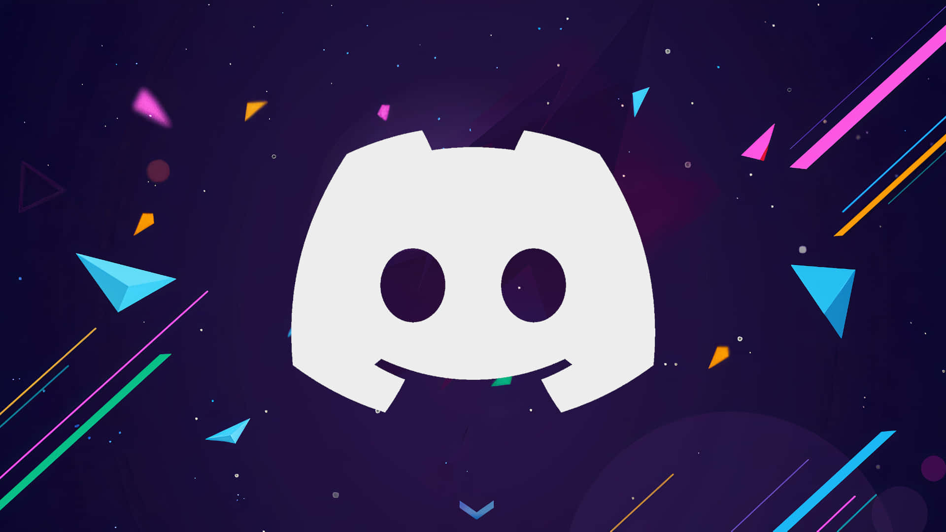 在 Discord 上展現你的創意 壁紙 — 一個白色 Discord 標誌漂浮在深紫色宇宙背景上，帶有彩色幾何形狀和條紋。
