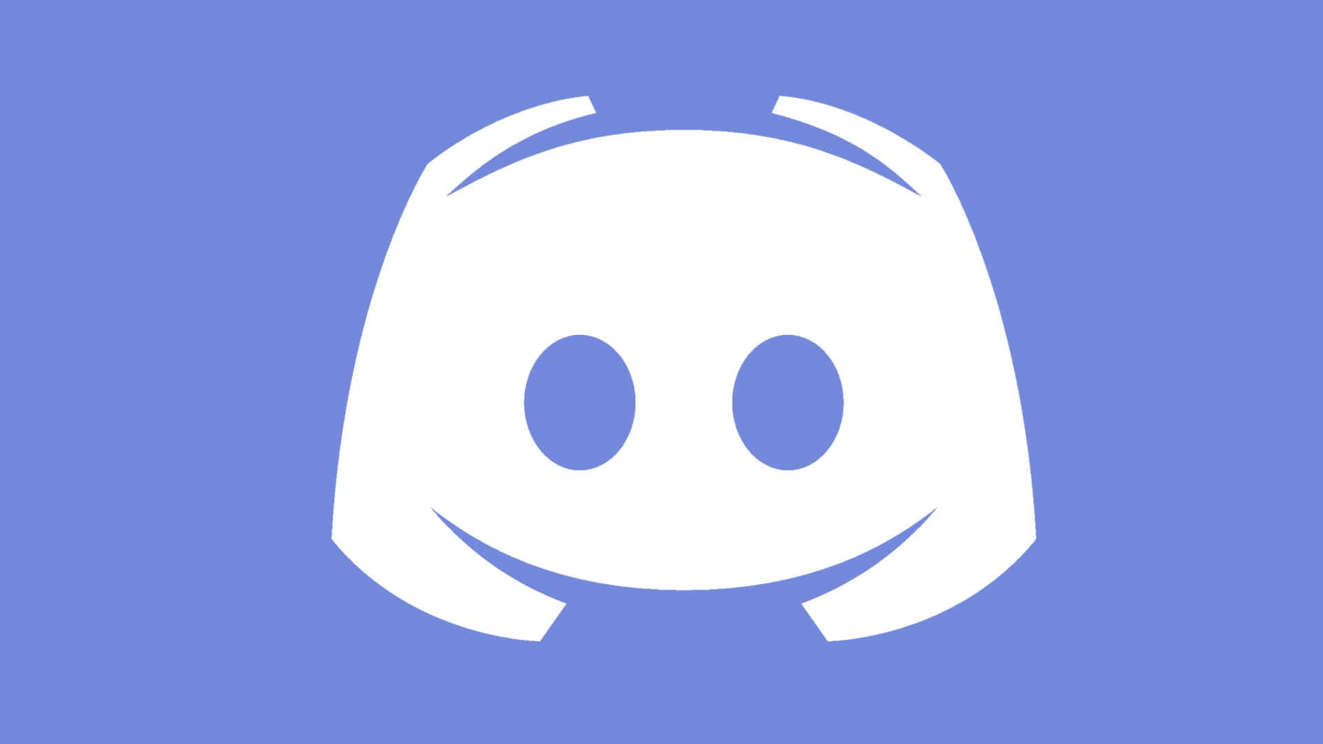 在 Discord 上與朋友保持聯繫 壁紙 — 一個白色 Discord 標誌，有兩隻眼睛和一個微笑，在純藍色背景上。