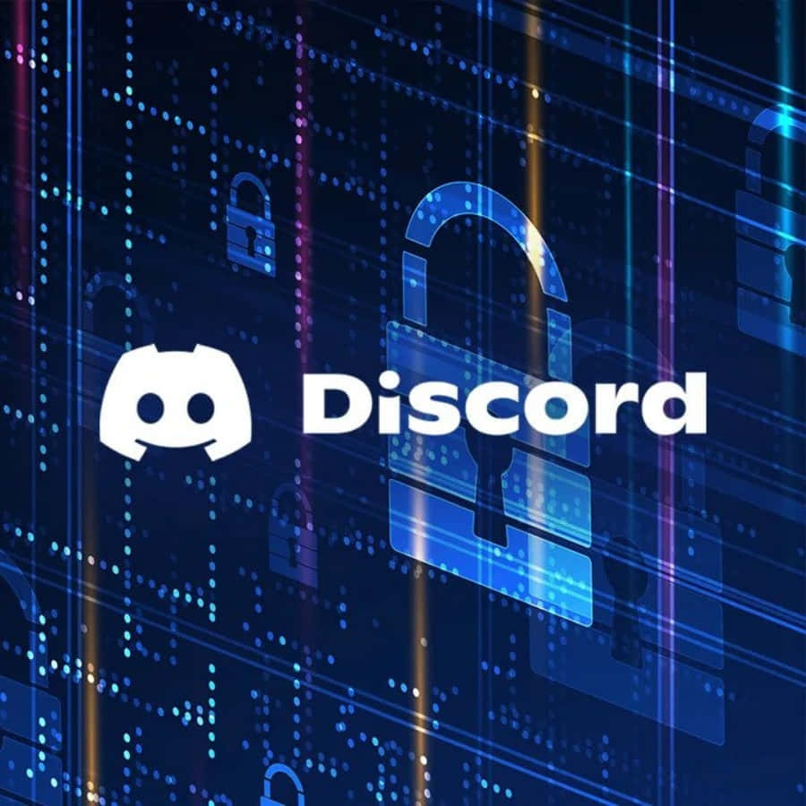 在 Discord 分享你的創意 壁紙 — Discord 標誌居中於數碼網格上，帶有發光的藍色和紫色鎖圖標，象徵安全的在線通訊。