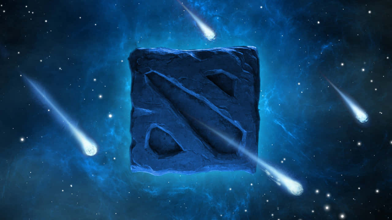 一塊發光的藍色石板上刻有符文，在宇宙星雲中，彗星劃過。