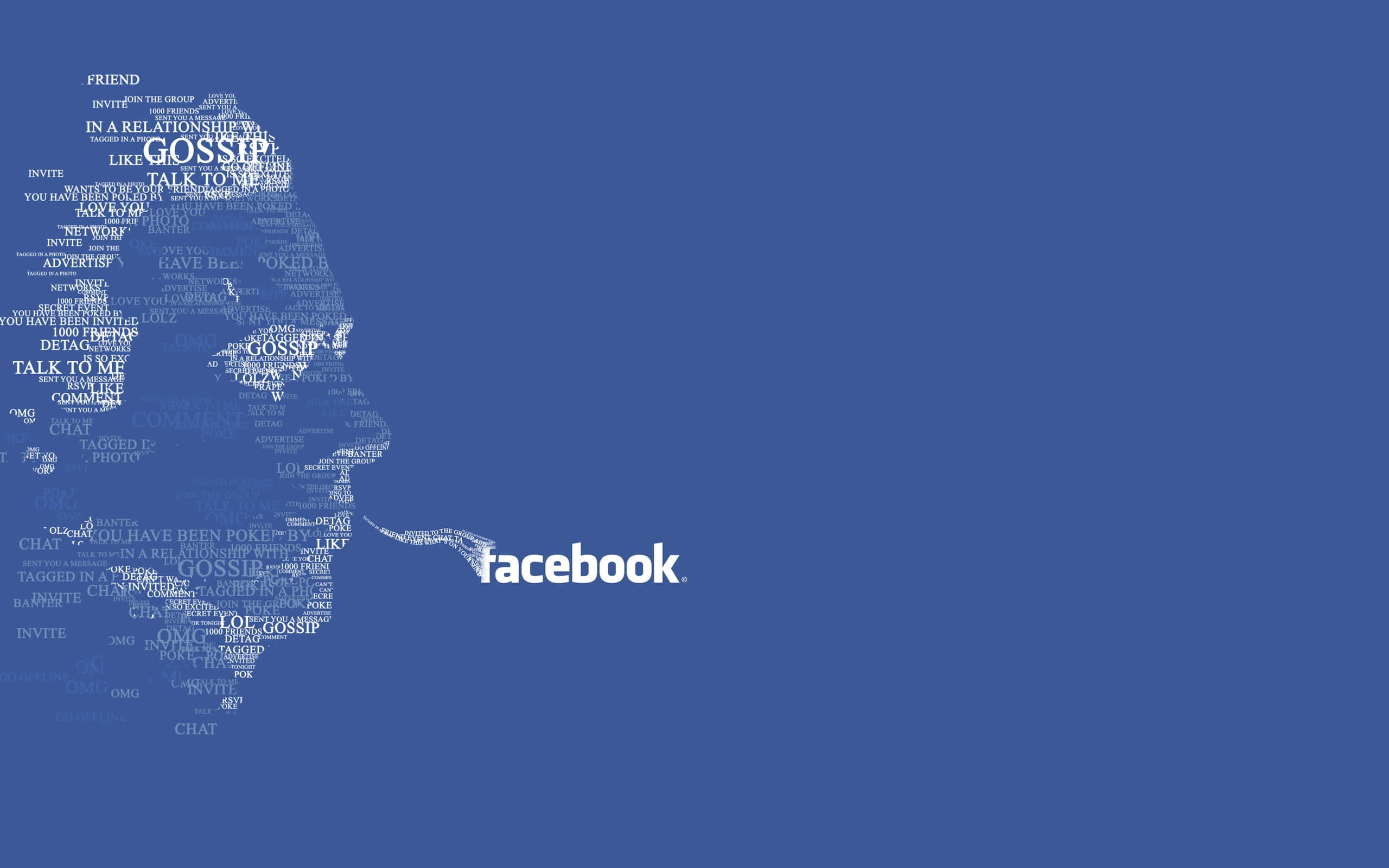 Facebook標誌，以文字藝術形成一個人的輪廓剪影。