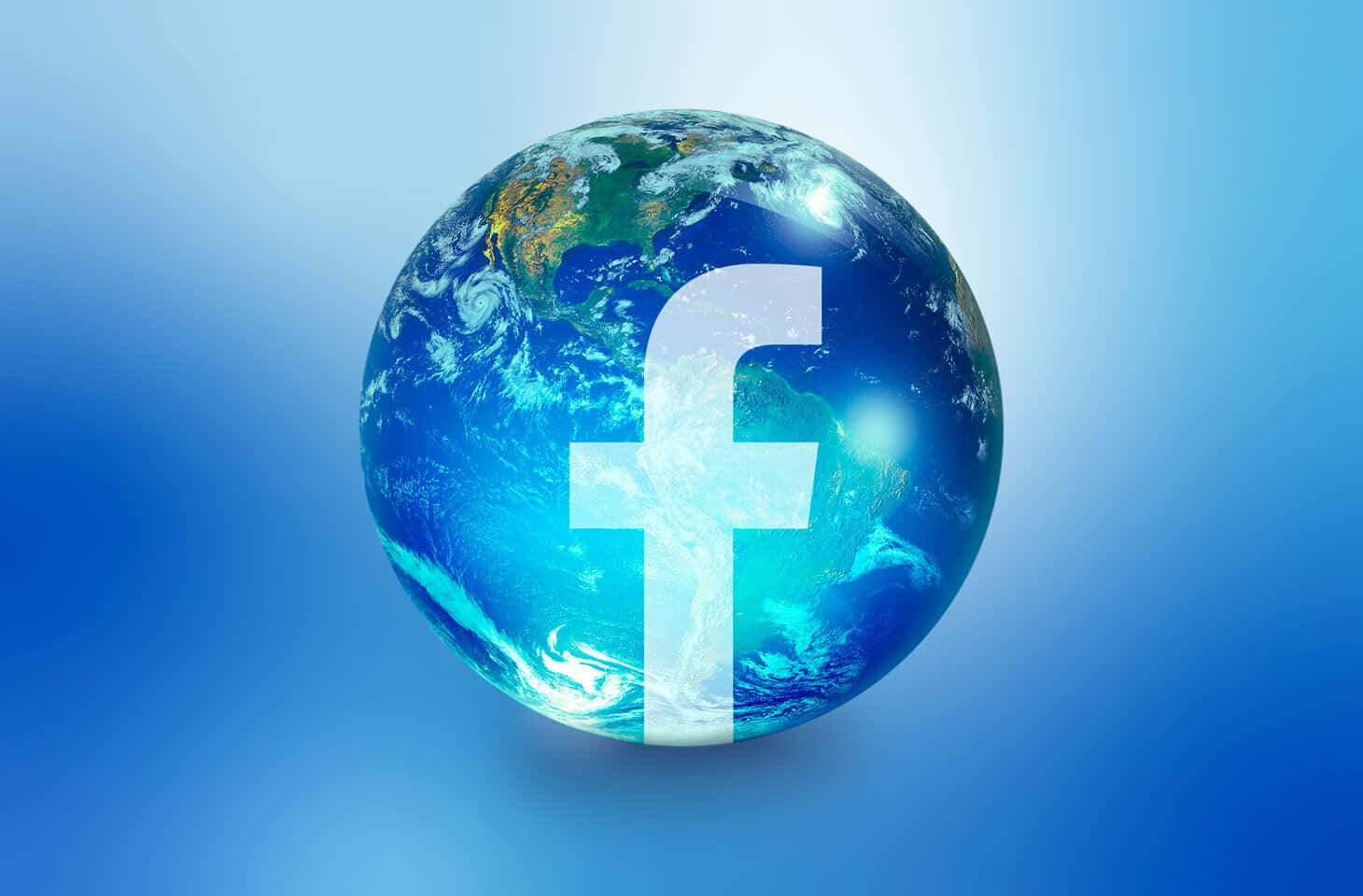一個藍色地球儀，上面疊加了白色Facebook標誌。