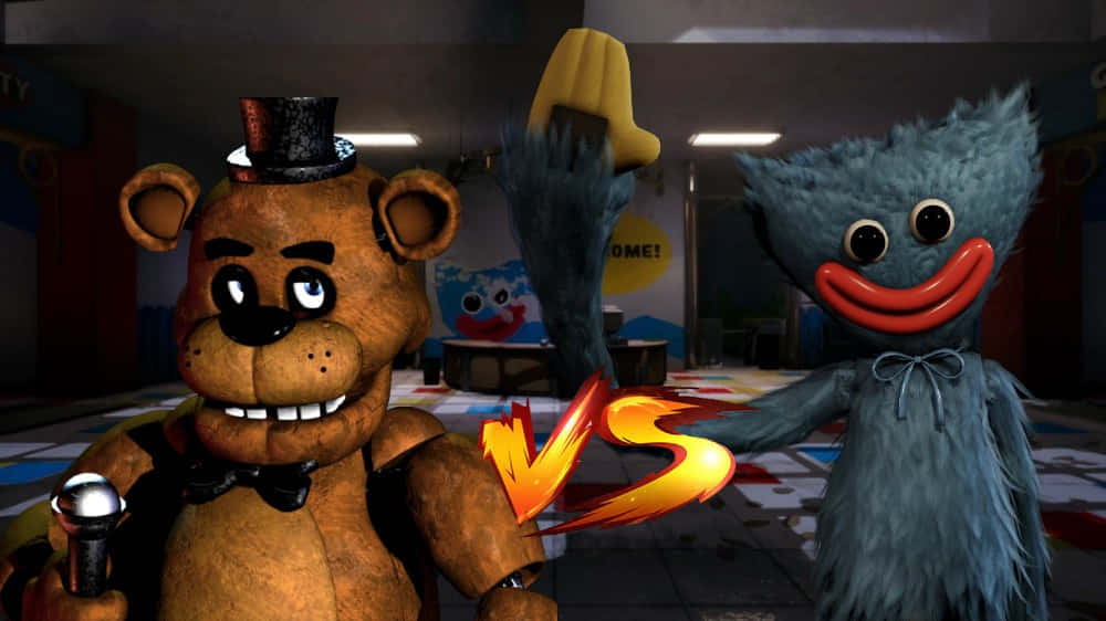 Freddy Fazbear 和 Huggy Wuggy 在披薩店內的對決戰鬥。