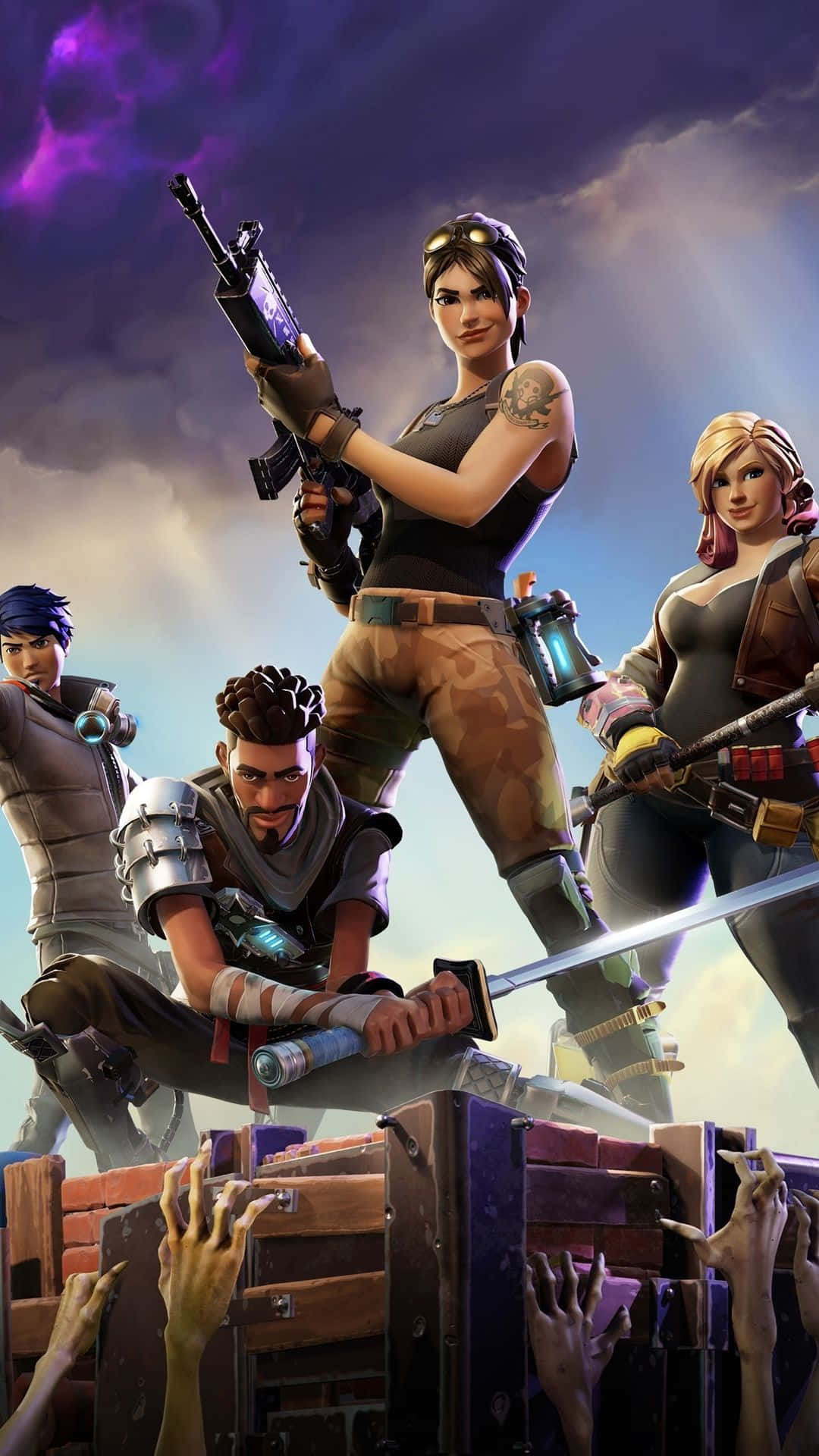 板條箱上的 Fortnite 角色，喪屍手從下方伸出。