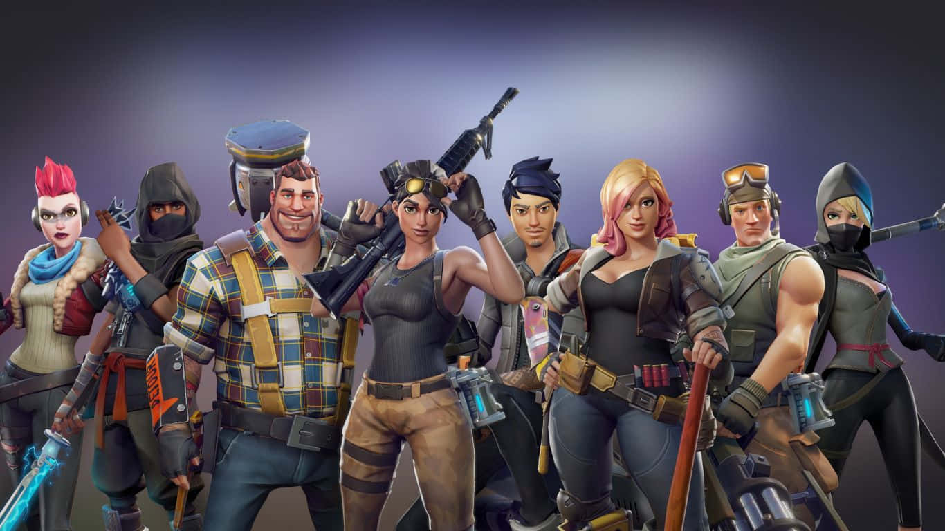 一組 Fortnite 遊戲角色以戰鬥姿態手持武器。