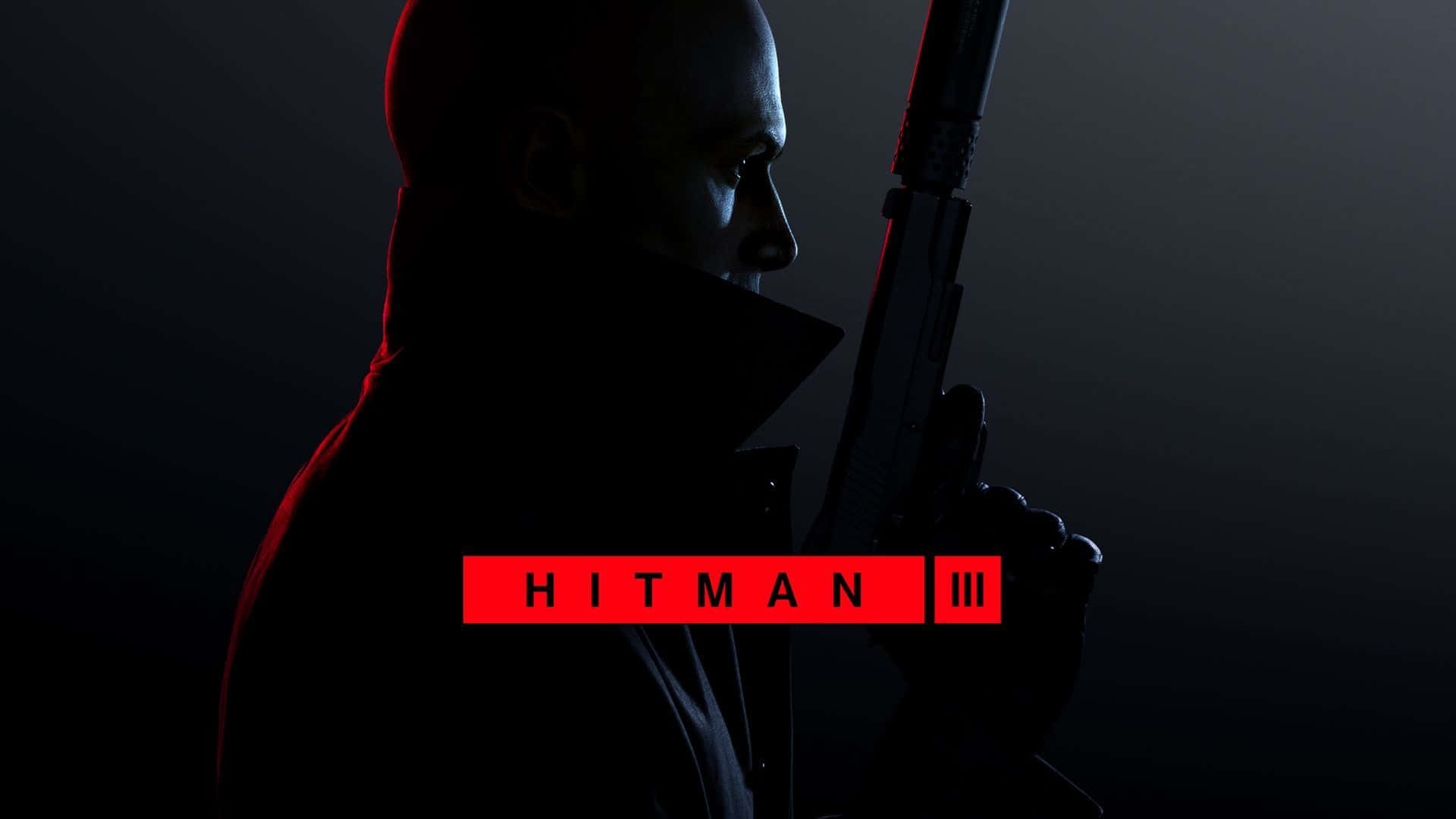 深色外套刺客手持步槍，紅色標誌HITMAN III