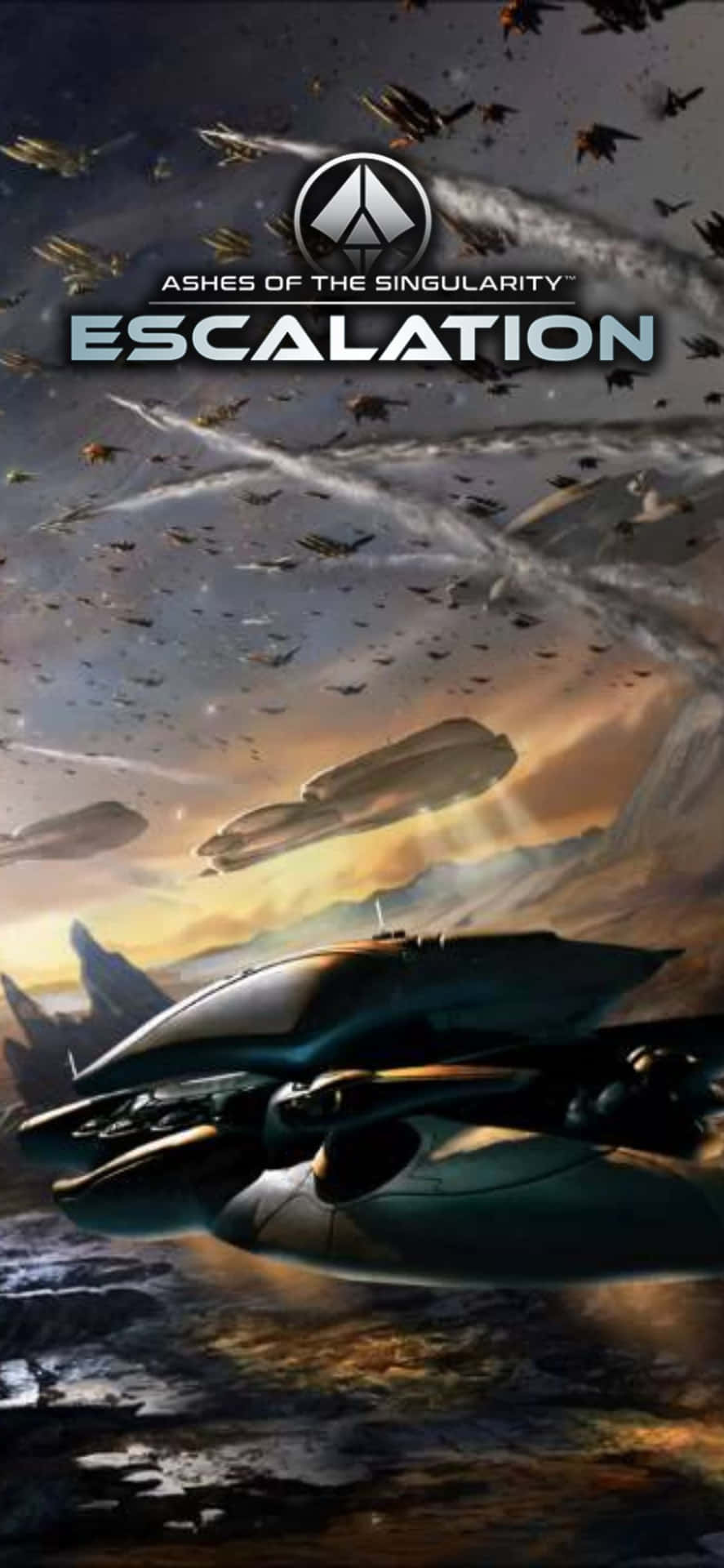 未來戰艦在日落時於燒焦行星上方交戰。