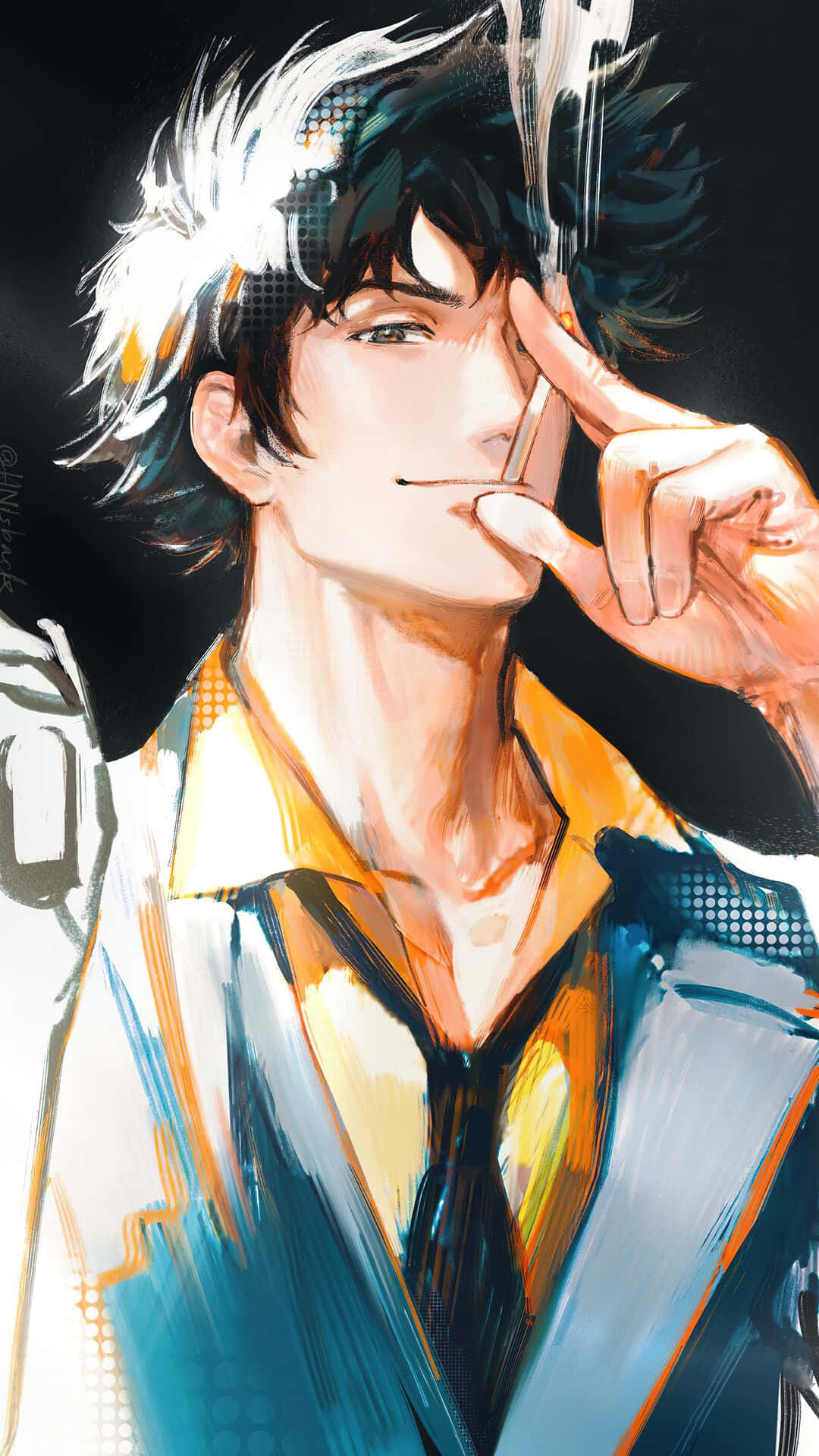 動漫男性尖刺頭髮叼煙自信笑