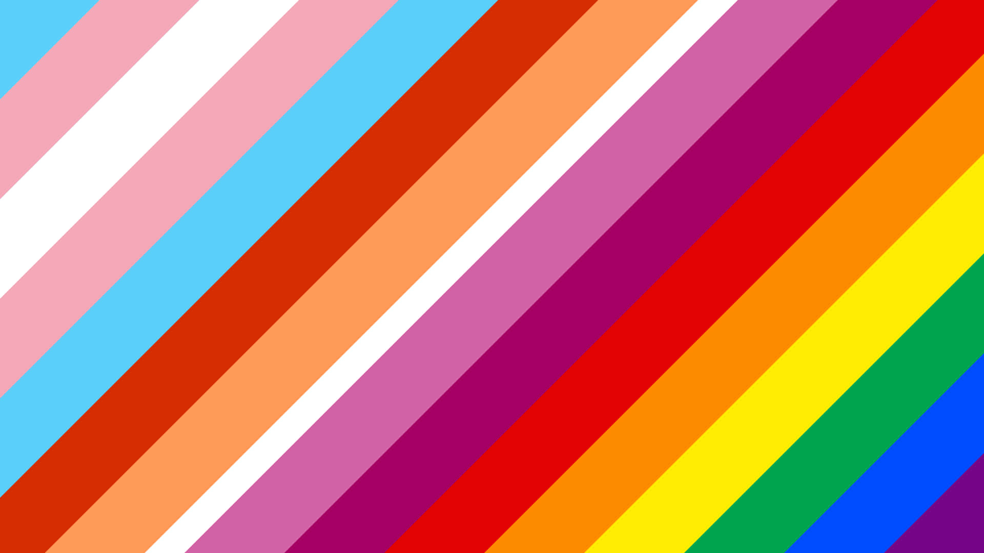 在 Zoom 會議中展現對 LGBTQ+ 社群的支持 壁紙 — 充滿活力的彩虹色對角線條紋，搭配白色點綴，創造出大膽的幾何圖案。