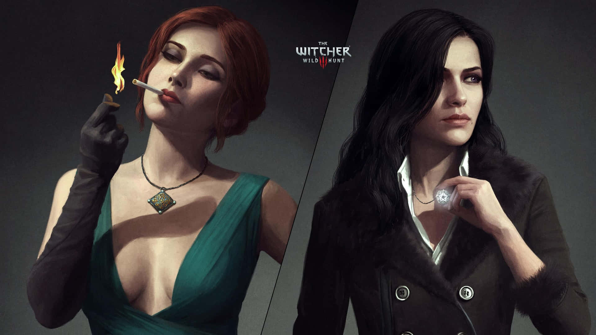 《巫師3》的兩位女性，一位抽煙，另一位拿著銀色吊墜。