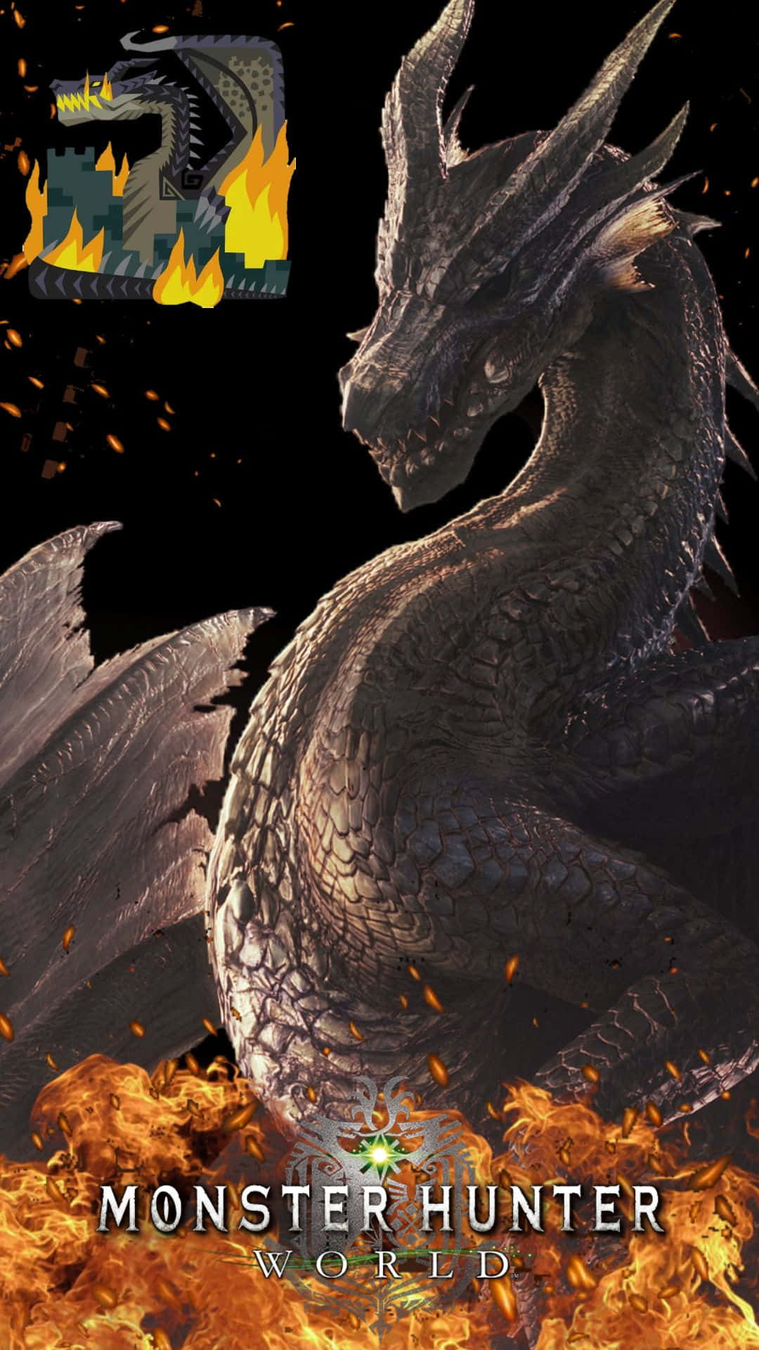 來自《魔物獵人 世界》遊戲藝術的火焰龍。