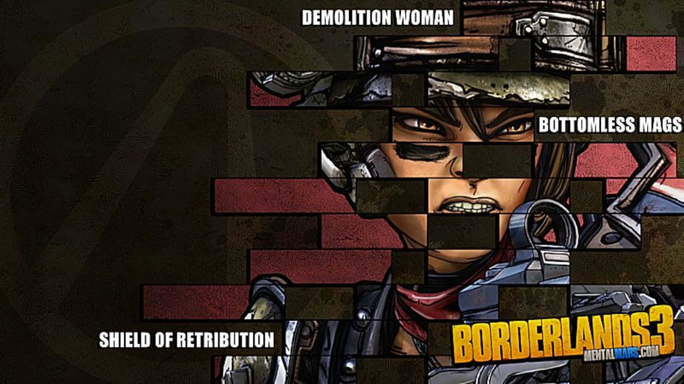 《邊緣禁地3》角色 Demolition Woman，帶有碎片化漫畫面板和文字。