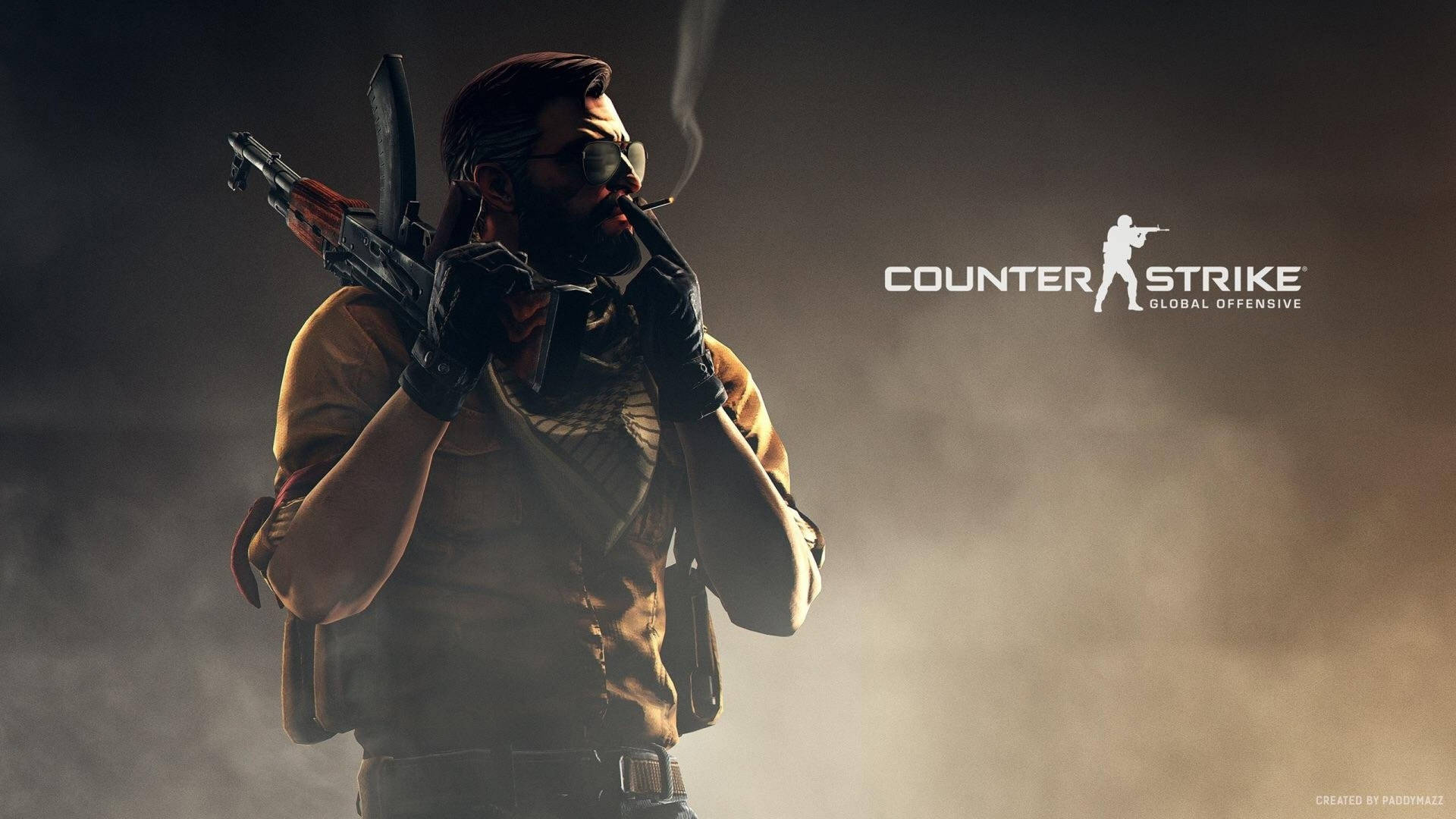 Counter-Strike 士兵在煙霧環境中手持步槍吸煙。