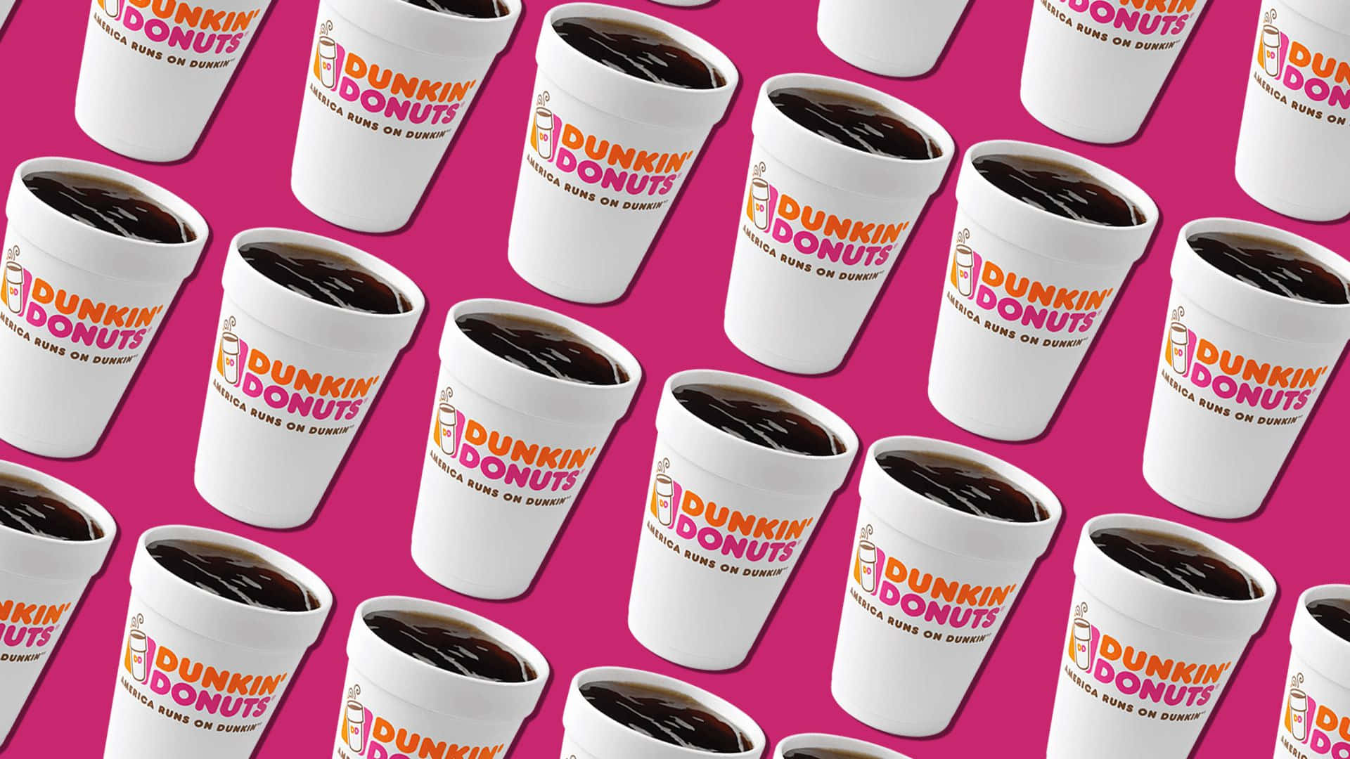 粉紅色背景上的Dunkin' Donuts咖啡杯圖案。