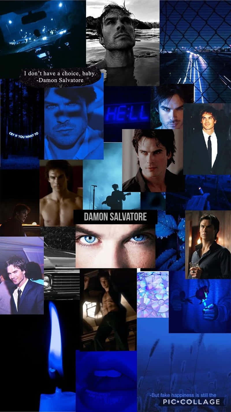 Damon Salvatore 藍調拼貼畫，附有《吸血新世代》的語錄。