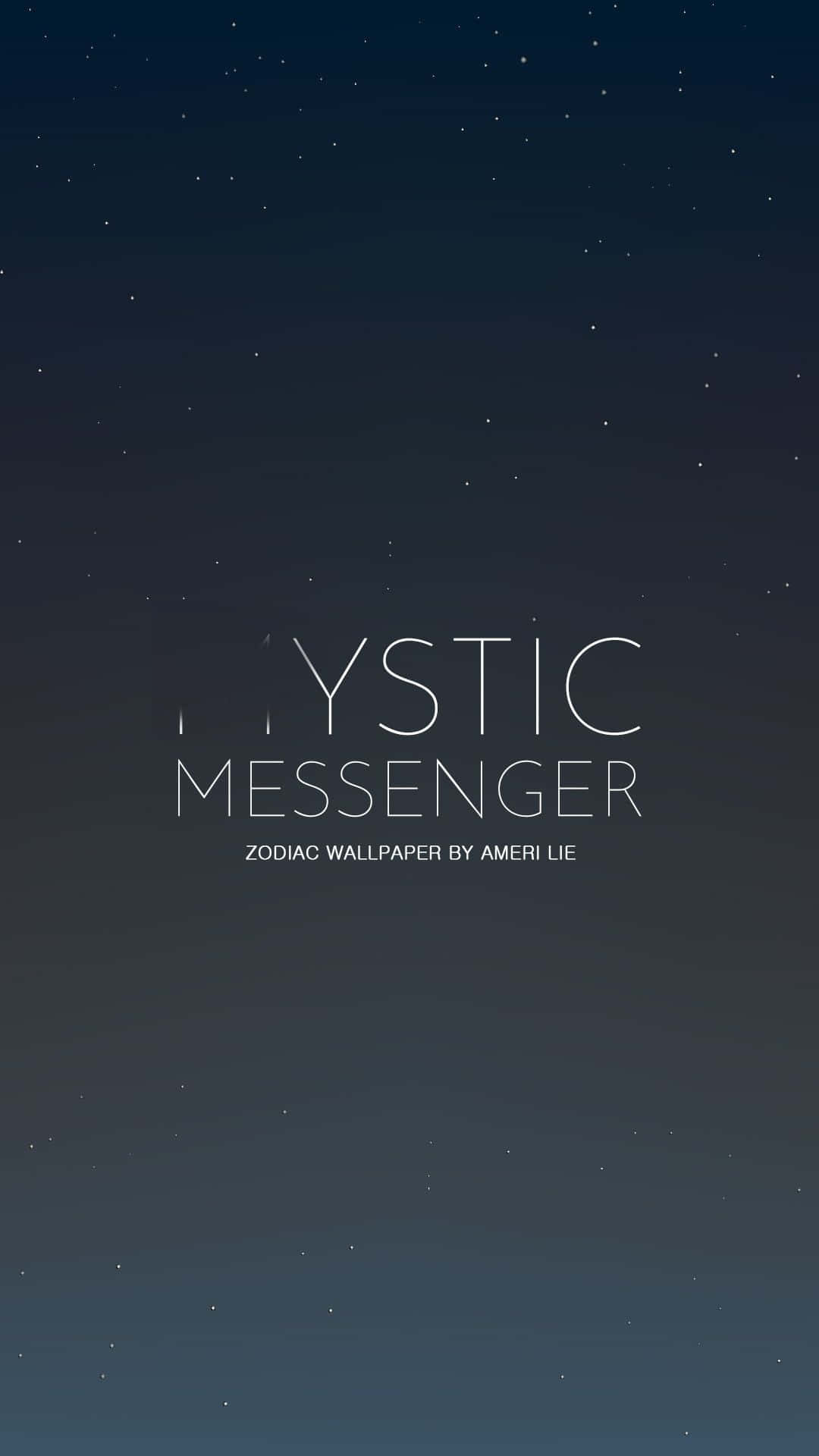 星空夜空，帶有白色文字寫著由 Ameri Lie 創作的 Mystic Messenger Zodiac Wallpaper。