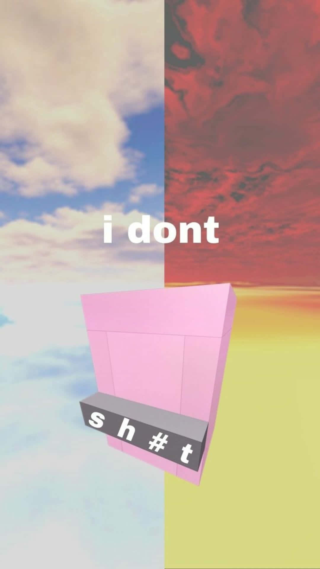 粉紅色3D方塊帶有「sh#t」橫幅漂浮在分割的天空場景中。