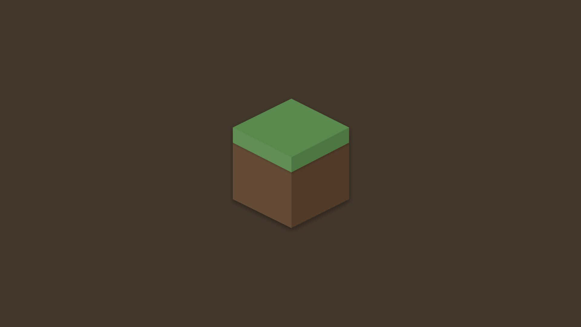 在Minecraft的翠綠牧場中探索其繁茂草地 壁紙 — 一個極簡的等距方塊，頂部為綠色草地，底部為棕色泥土，居中於深棕色背景上。