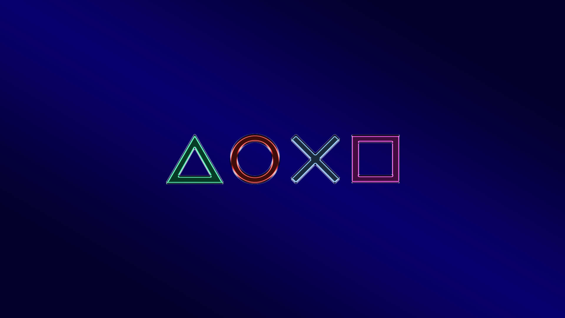 在深藍色背景上以霓虹色發光的PlayStation控制器標誌。