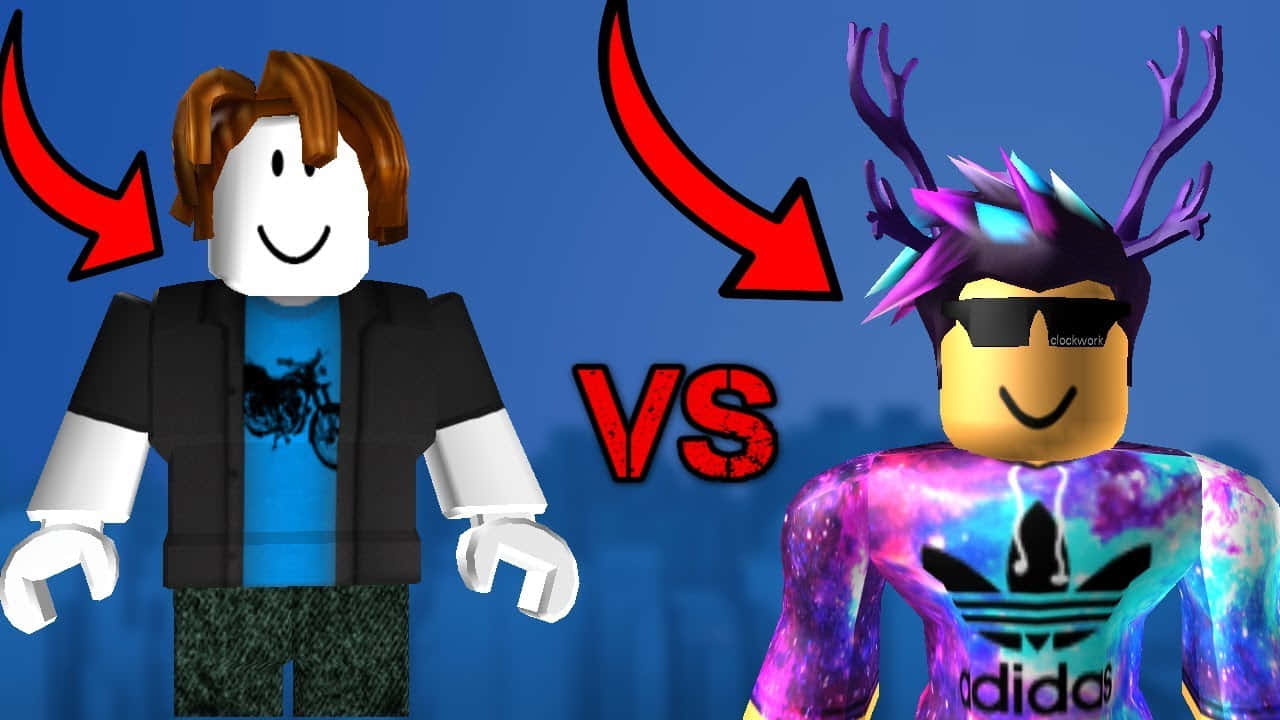 兩個 Roblox 角色在對戰中，一個樸素，另一個閃亮且有鹿角。