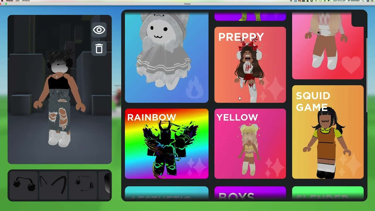 Roblox 頭像編輯器，提供角色和服裝自訂選項。