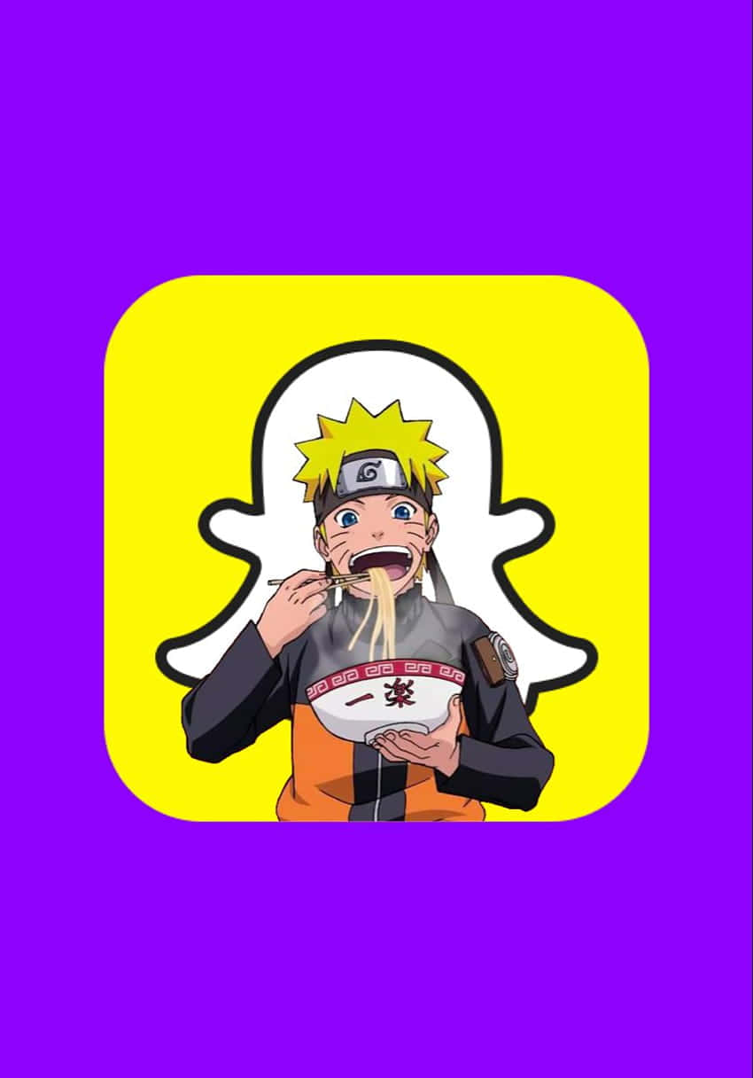 鳴人在紫色背景的Snapchat鬼魂圖示內吃拉麵。