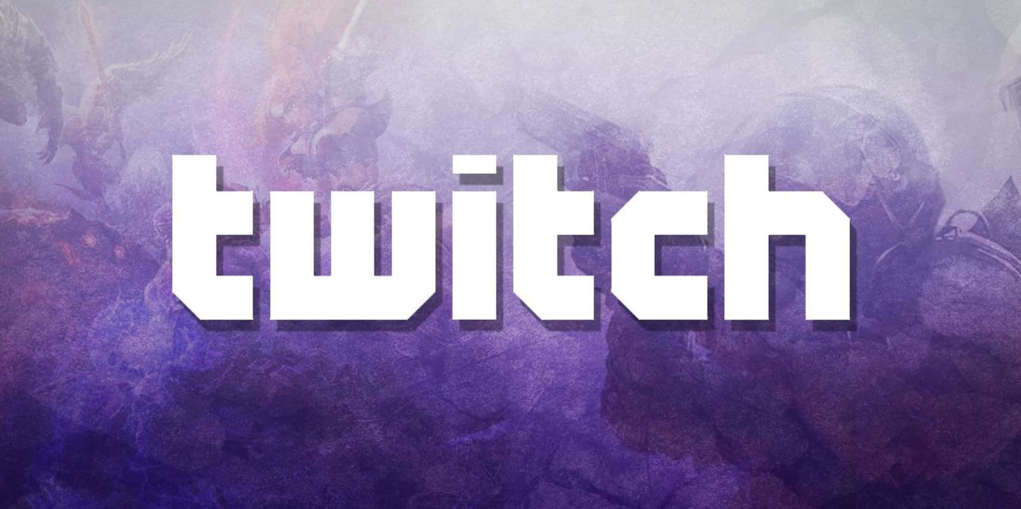 Twitch 標誌覆蓋在帶有紫色煙霧和戰士的奇幻戰鬥場景上。