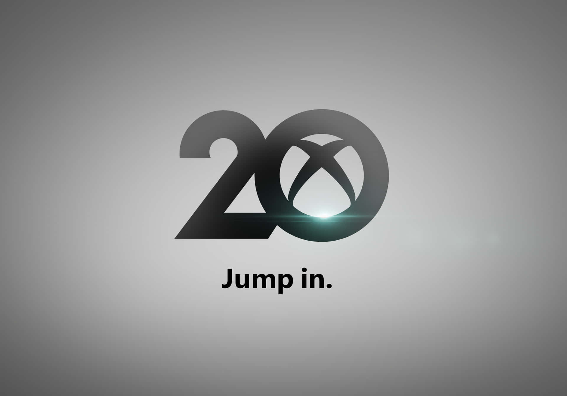 Xbox 20週年紀念標誌，帶有發光效果和「Jump in.」文字。