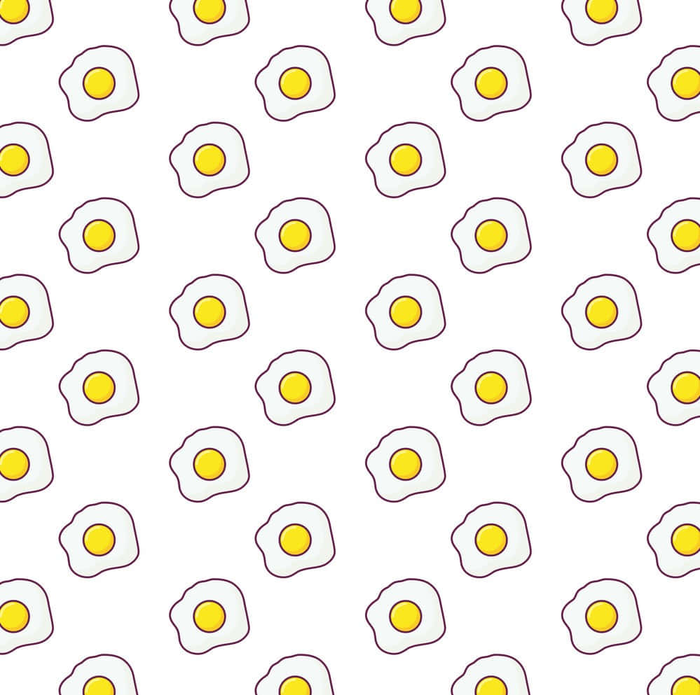 Eggs 桌布 壁紙 — 在乾淨的白色背景上，重複的卡通煎蛋圖案，帶有黃色蛋黃和白色輪廓。