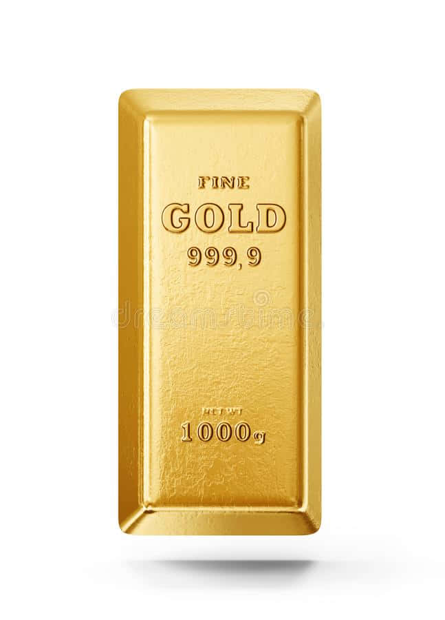 在光線下閃耀的金條 壁紙 — 一塊純淨的1000克金條，標示為999.9純金，在純白背景下閃閃發光。