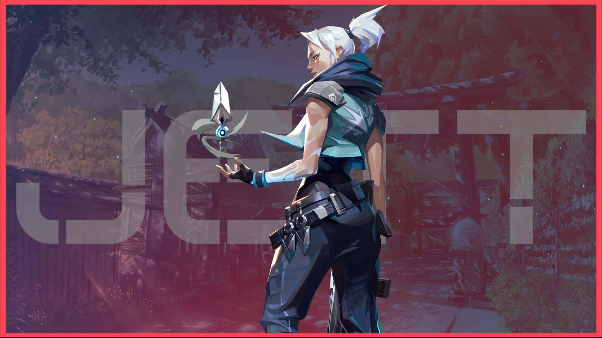 在全高清中盡情享受《Valorant》遊戲！ 壁紙 — 一個風格化的動漫角色，白髮，在黃昏的霧氣森林中揮舞著發光的刀刃。