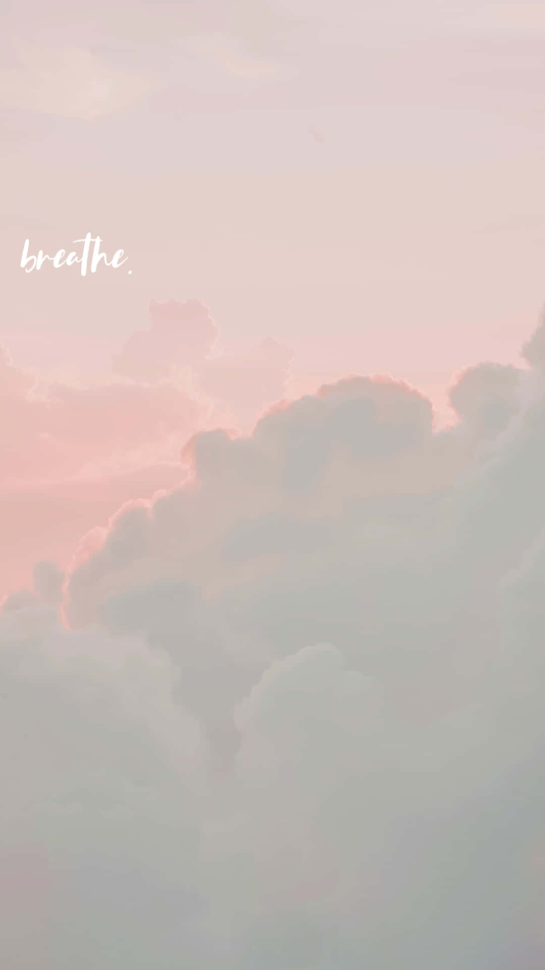 粉紅色同薄荷色雲朵上面有 breathe 字樣