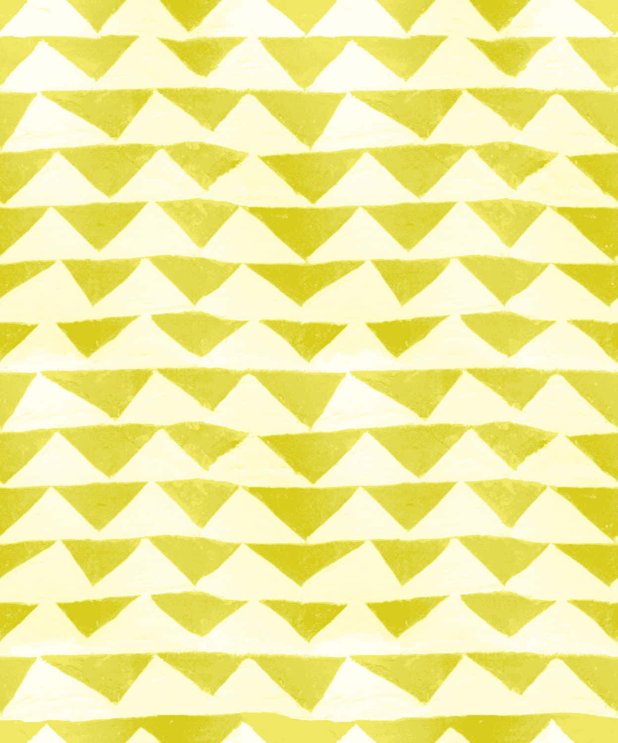 Yellow Triangle 桌布 壁紙 — 在奶油色背景上重複排列的鮮豔青檸綠色三角形，帶有紋理筆觸效果。