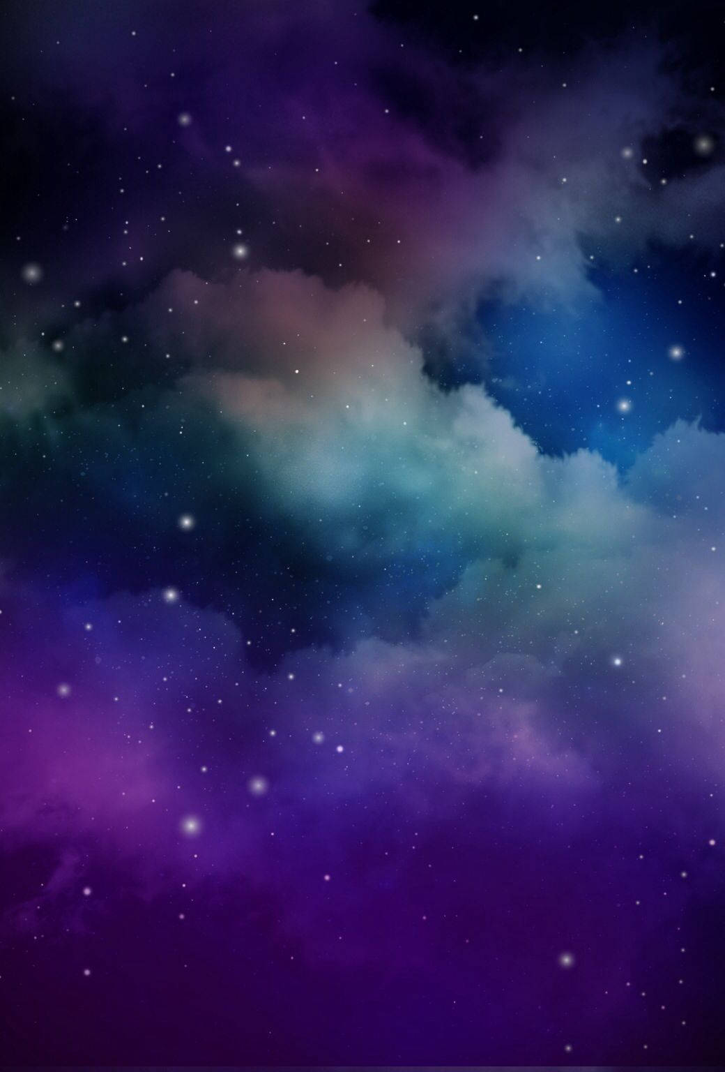 星空夜空，帶有紫色、藍色和藍綠色的彩色星雲雲層。
