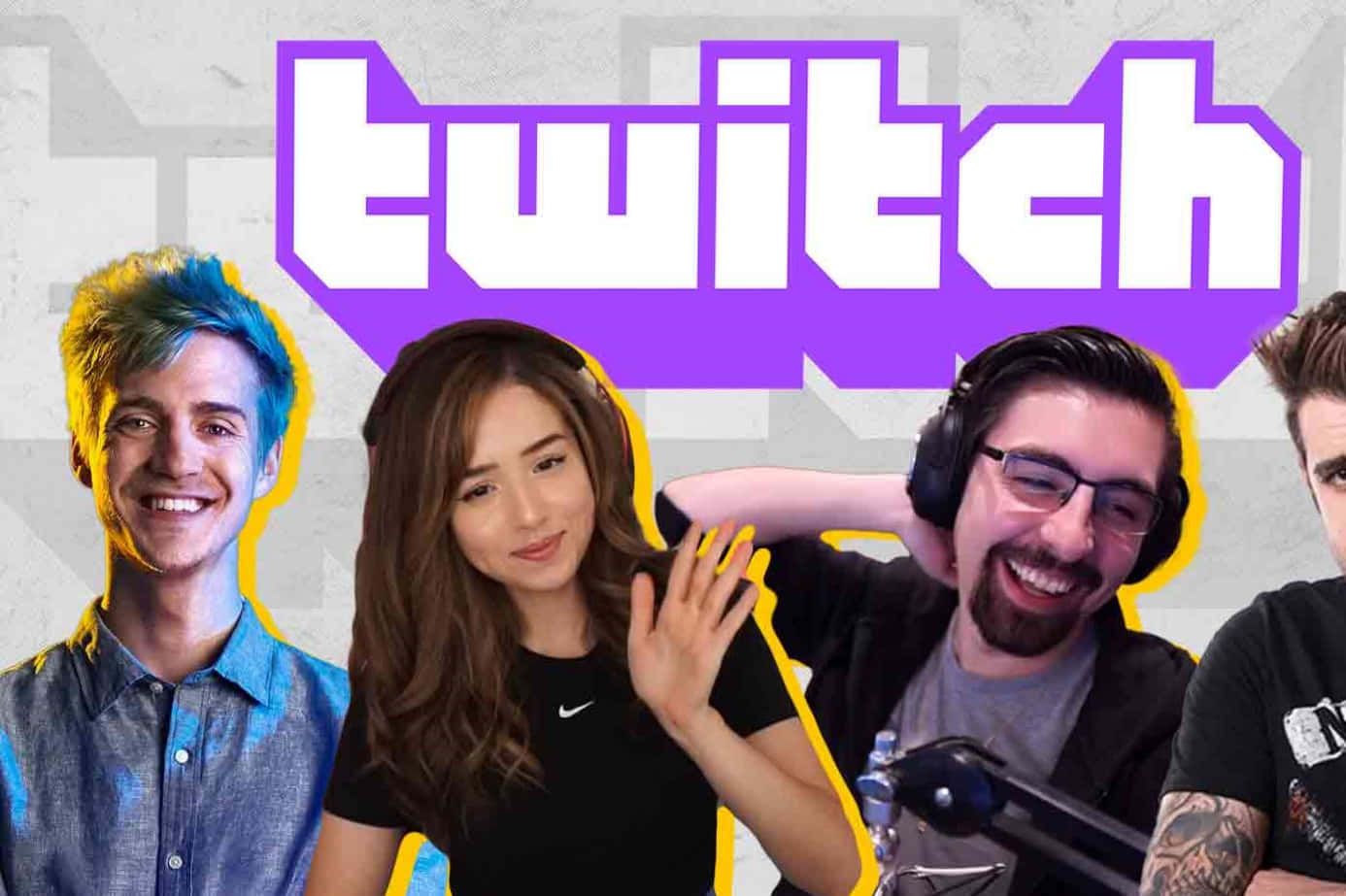 四位戴著耳機、向觀眾揮手的愉快Twitch主播。
