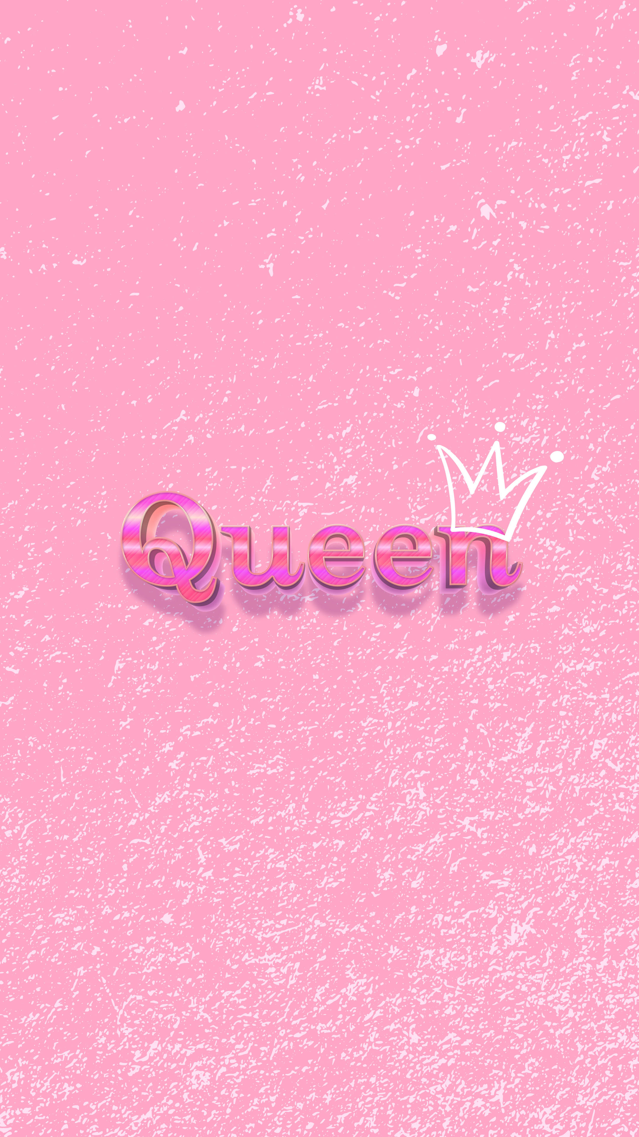 Queen 桌布 壁紙 — 在帶有紋理的粉紅色背景上，閃亮的粉紅色3D字母拼出「Queen」一詞，並有一個白色皇冠。
