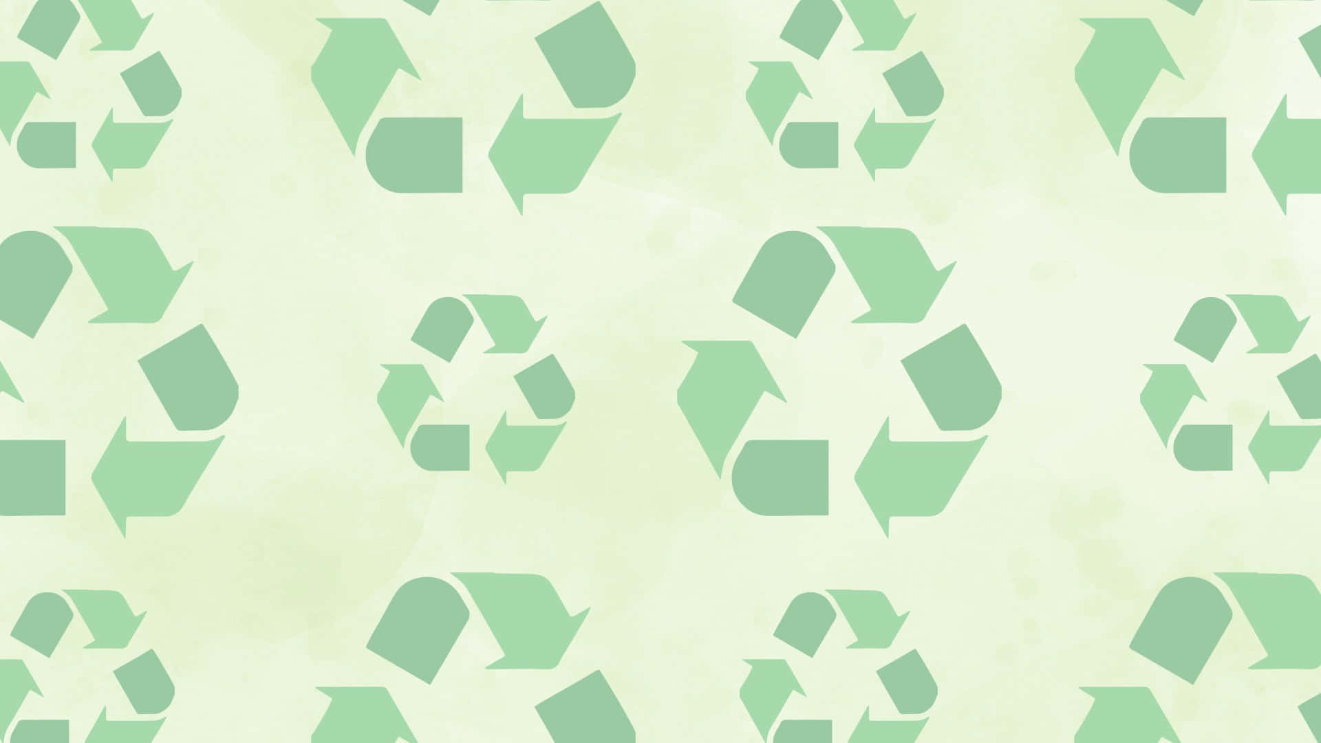 Earth Day 桌布 壁紙 — 在帶有細微漸變的紋理淺綠色背景上重複的綠色回收標誌。