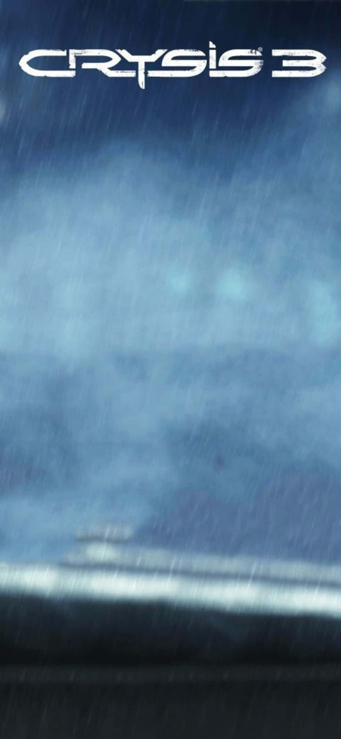 在您的 iPhone X 上，即刻投入 Crysis 3 的戰鬥 壁紙 — 一個雨夜的場景，帶有模糊的動態條紋，遊戲標題 Crysis 3 在深藍色的天空中發出白色光芒。