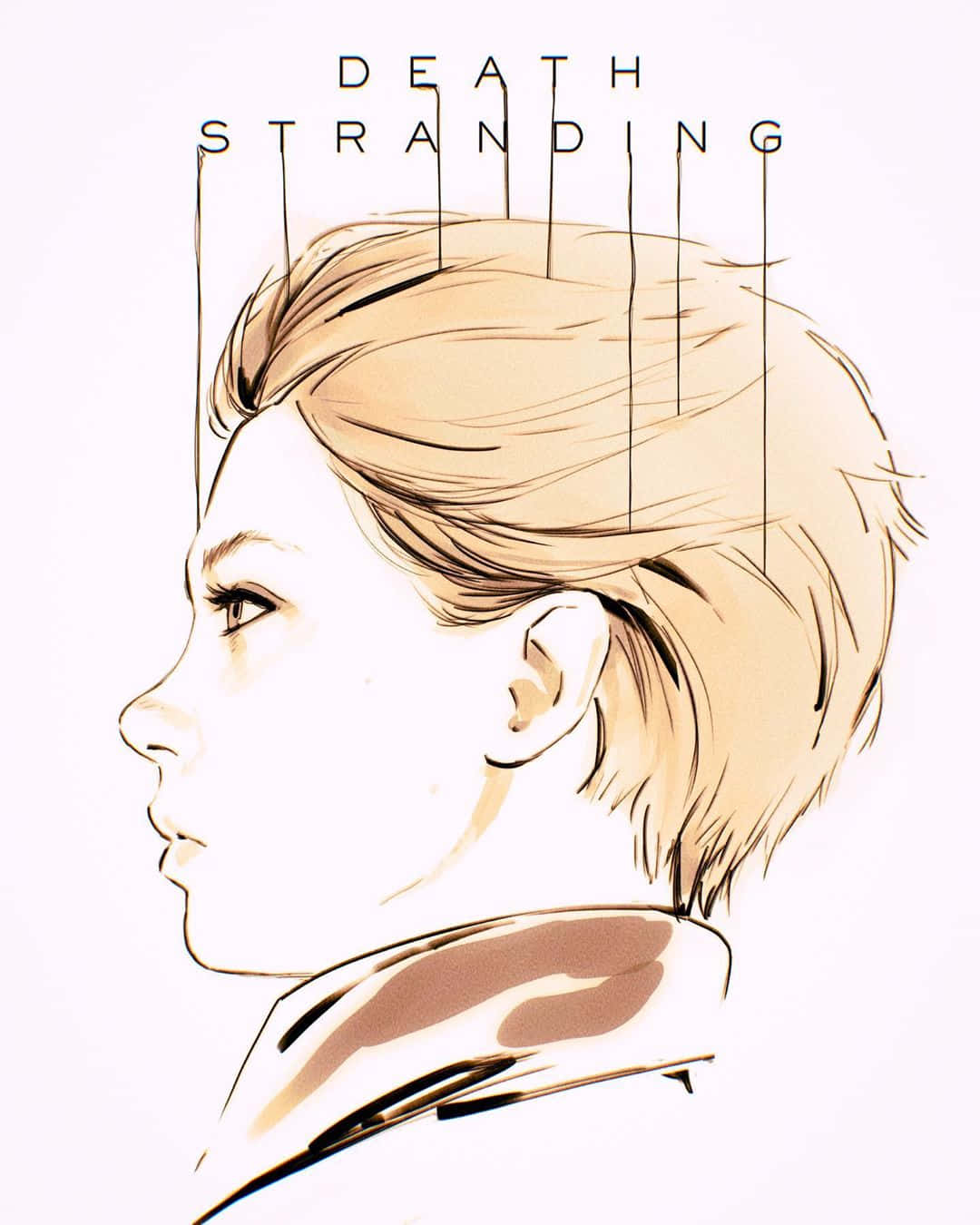 人物側面輪廓插圖，頭頂上方有「DEATH STRANDING」文字。